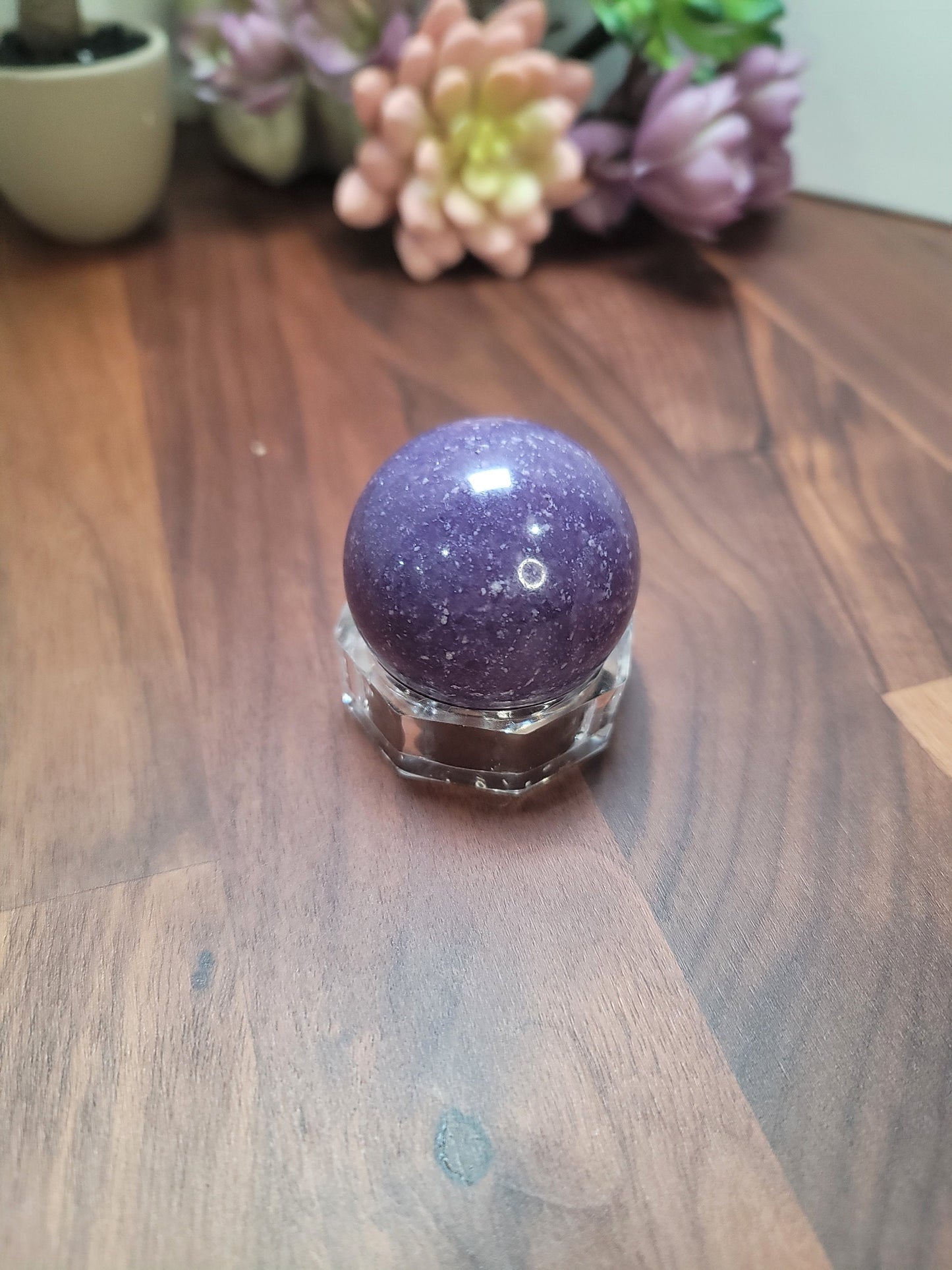 Lepidolite Sphere Crystal Ball: Purple Mica Gemstone - 44mm Carved Orb, Natural Mineral, Home Accent