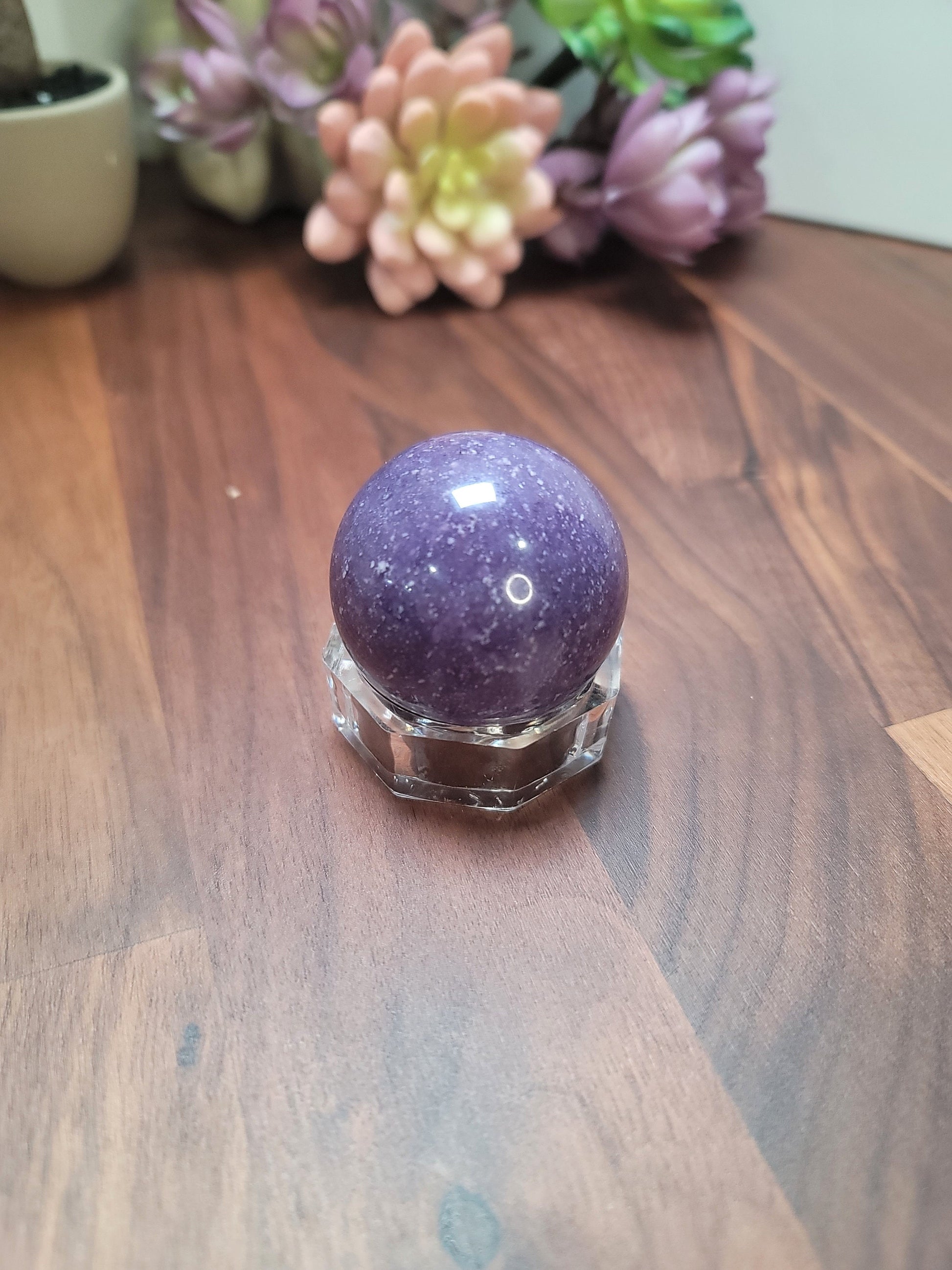 Lepidolite Sphere Crystal Ball: Purple Mica Gemstone - 44mm Carved Orb, Natural Mineral, Home Accent