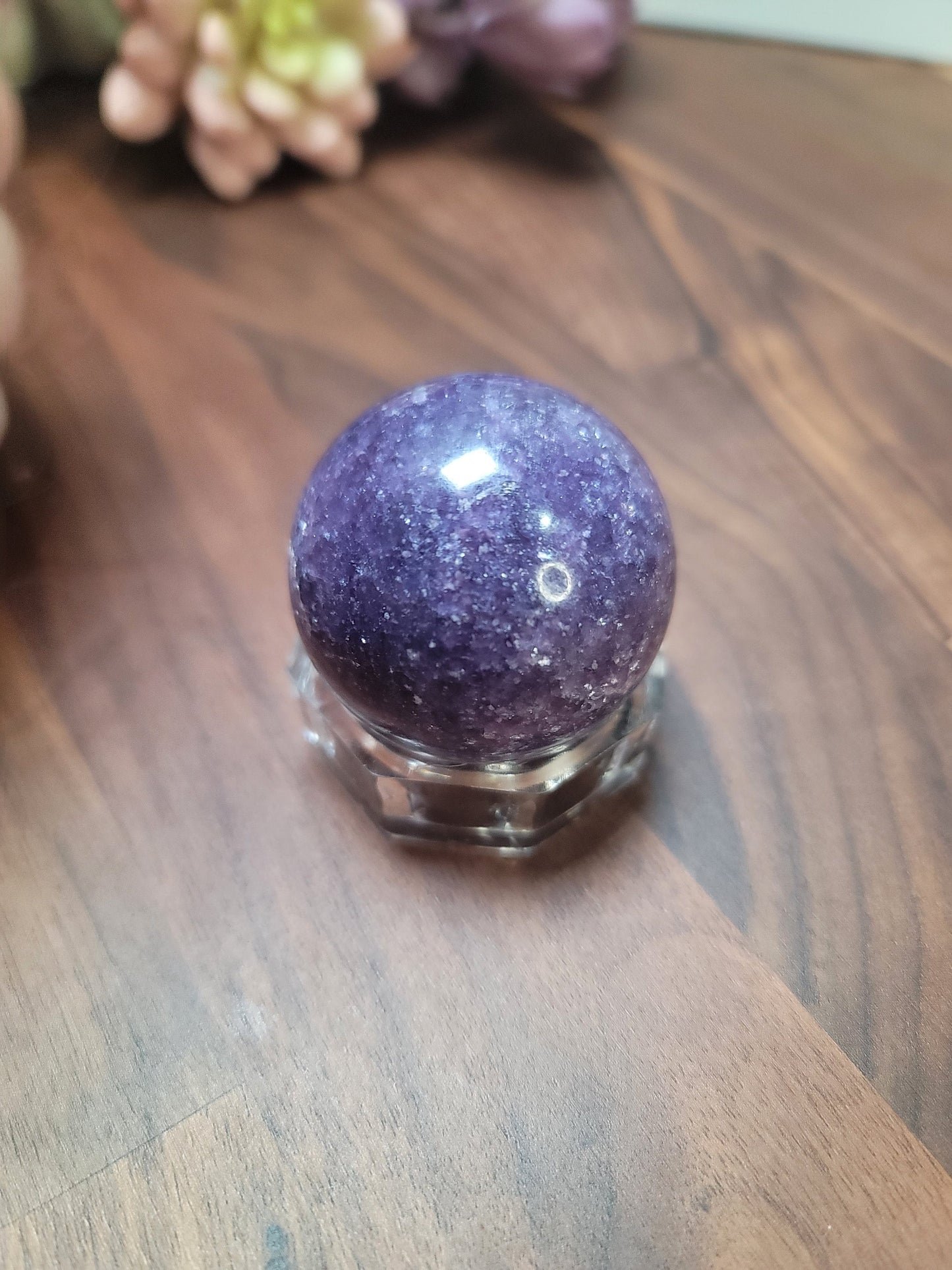 Lepidolite Crystal Sphere: Purple and White Mica, 44mm