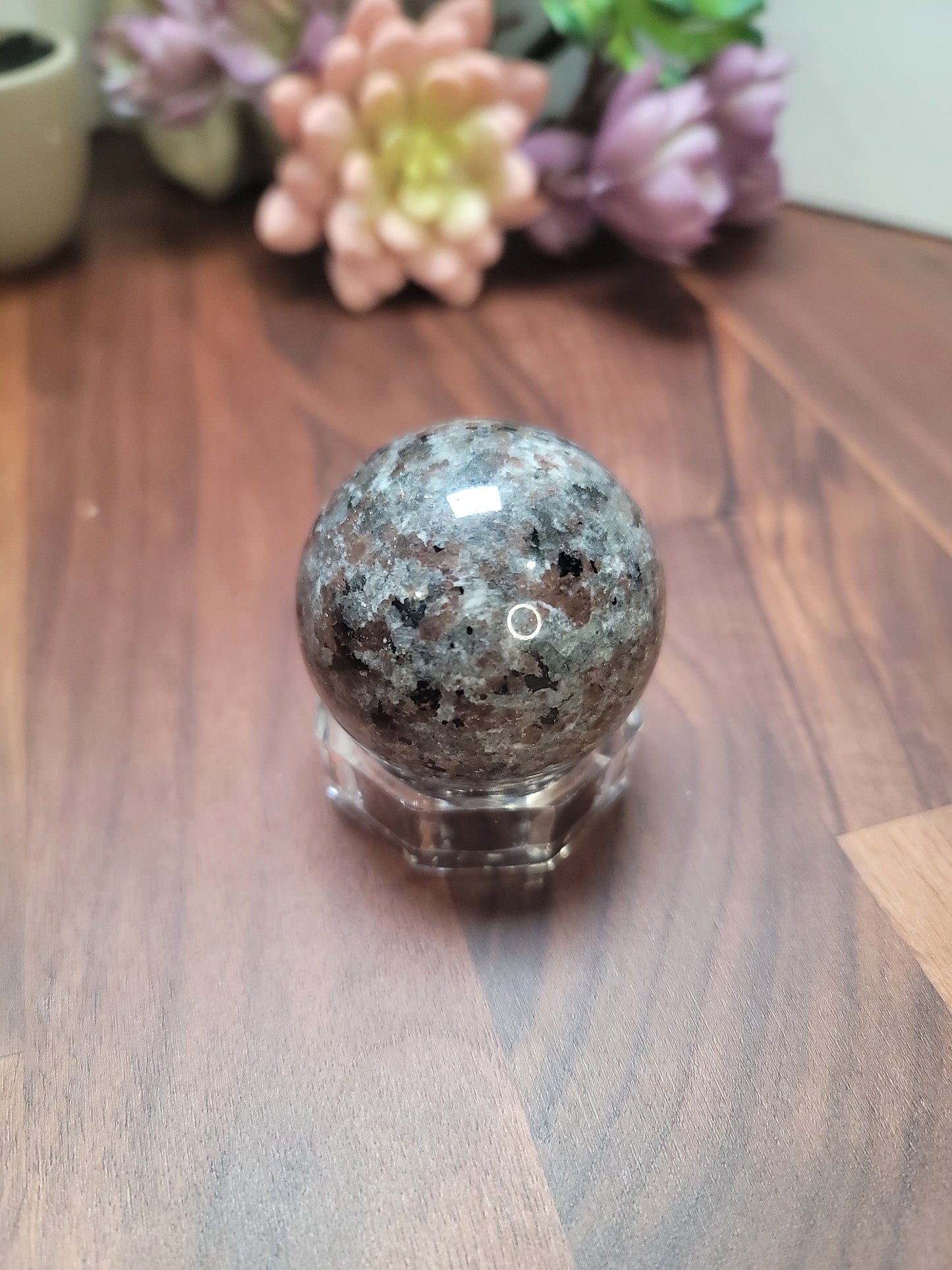 UV Reactive Yooperlite Sphere | 48 MM | Black Gray and Brown | Only 1 Available