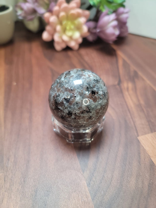 UV Reactive Yooperlite Sphere | 48 MM | Black Gray and Brown | Only 1 Available