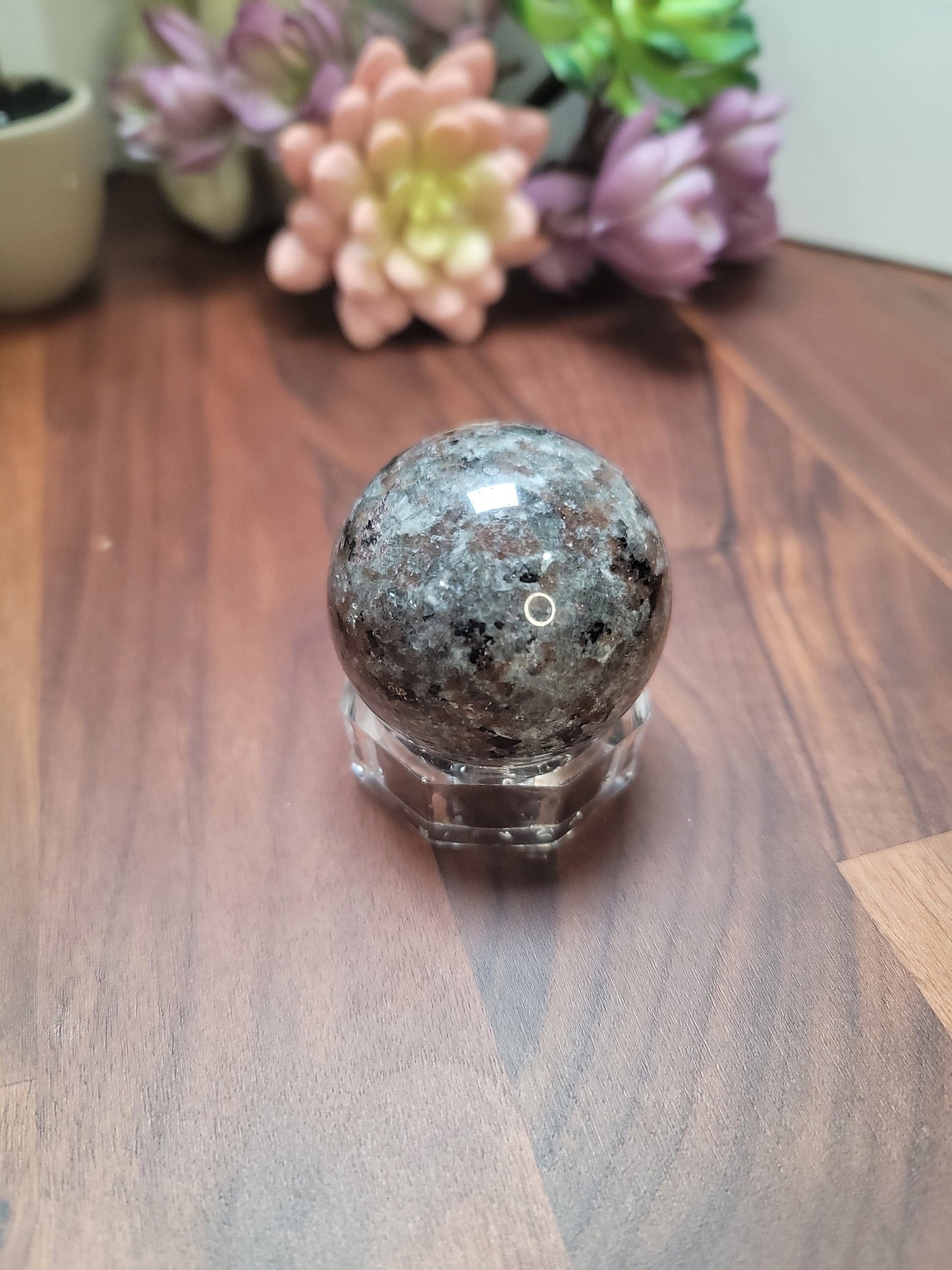 UV Reactive Yooperlite Sphere | 48 MM | Black Gray and Brown | Only 1 Available