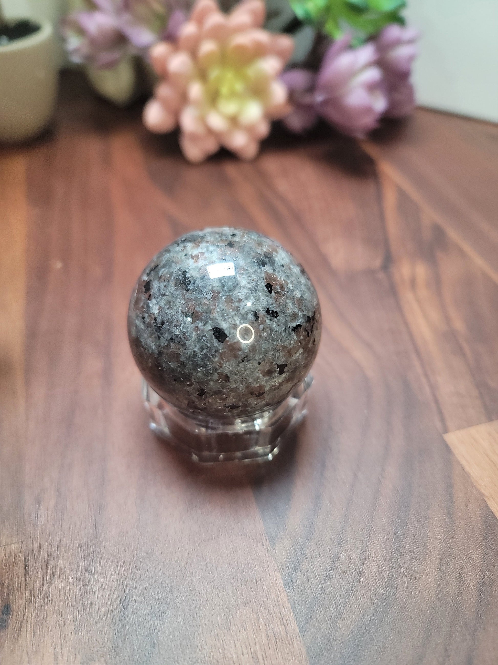 UV Reactive Yooperlite Sphere | 48 MM | Black Gray and Brown | Only 1 Available