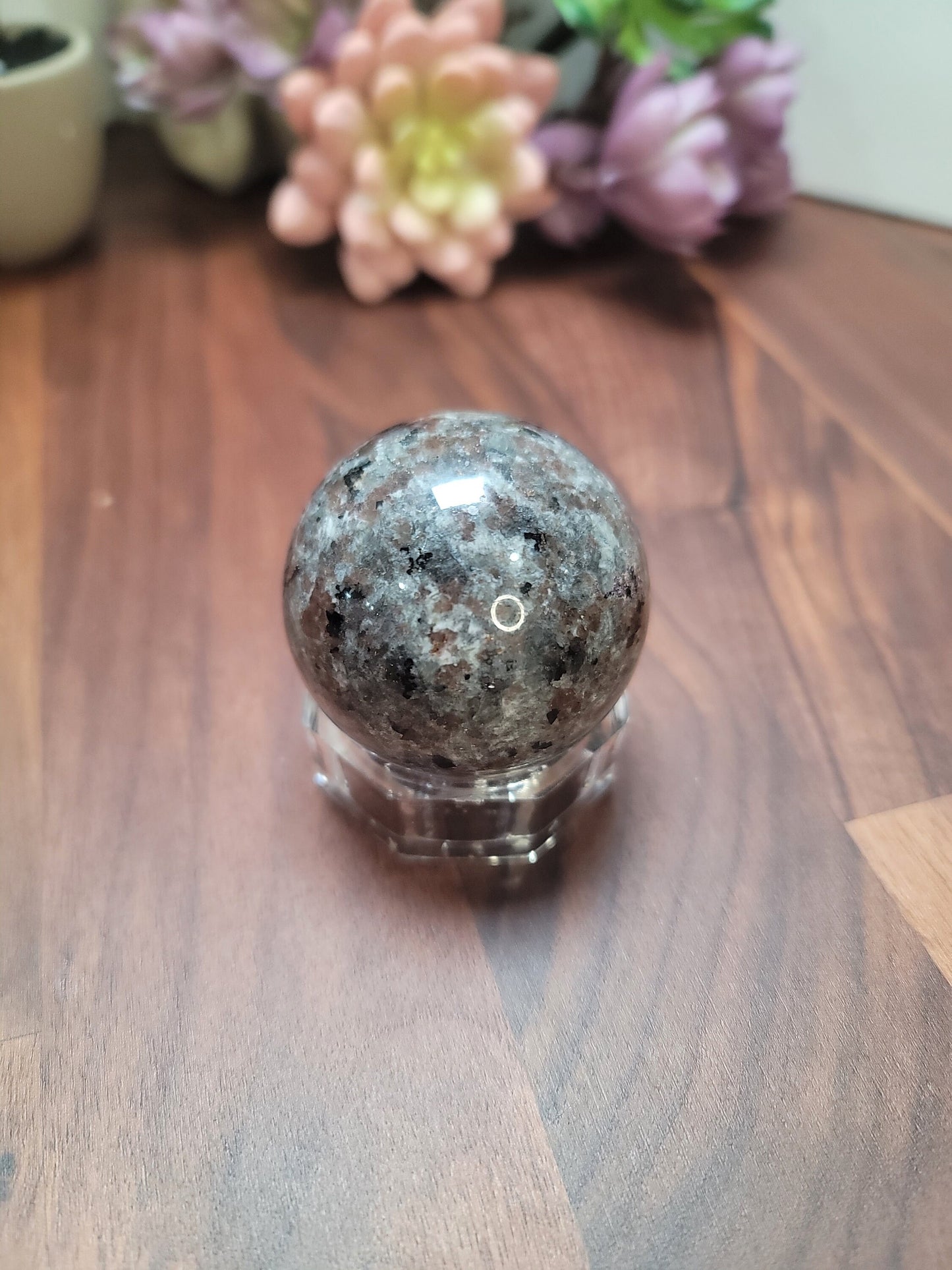 UV Reactive Yooperlite Sphere | 48 MM | Black Gray and Brown | Only 1 Available