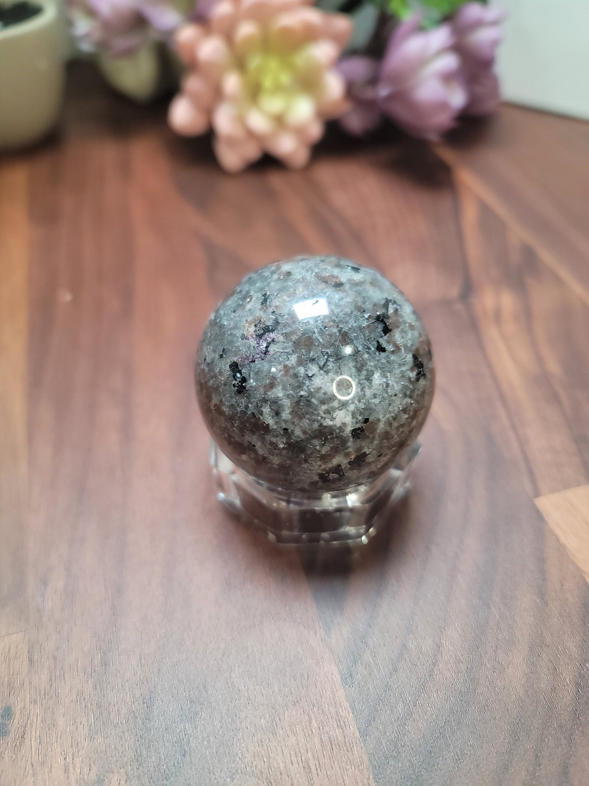 UV Reactive Yooperlite Sphere | 48 MM | Black Gray and Brown | Only 1 Available