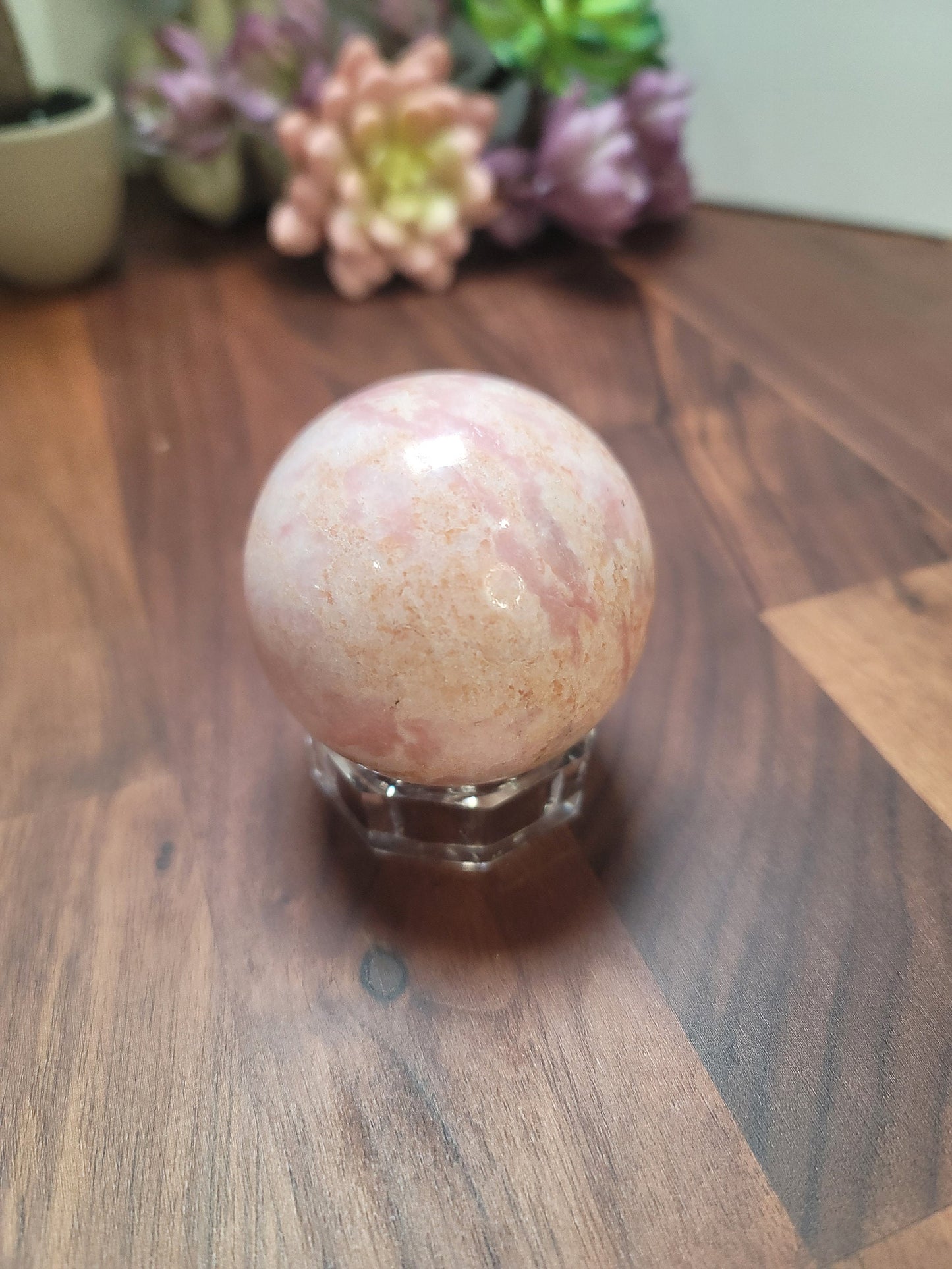 Crystal Sphere: Pink Opal Soft Pink Cream - Natural Stone Decor