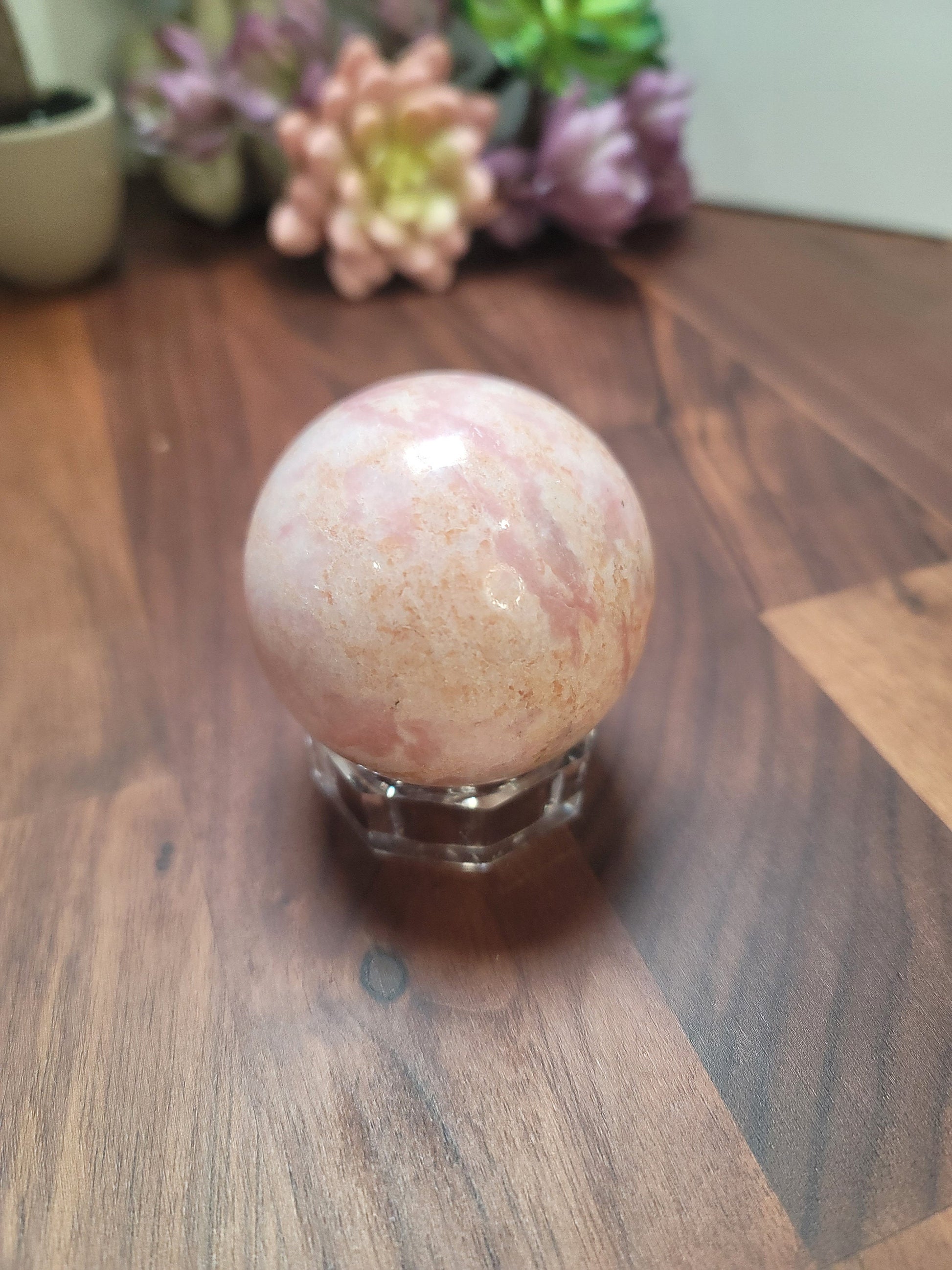 Crystal Sphere: Pink Opal Soft Pink Cream - Natural Stone Decor