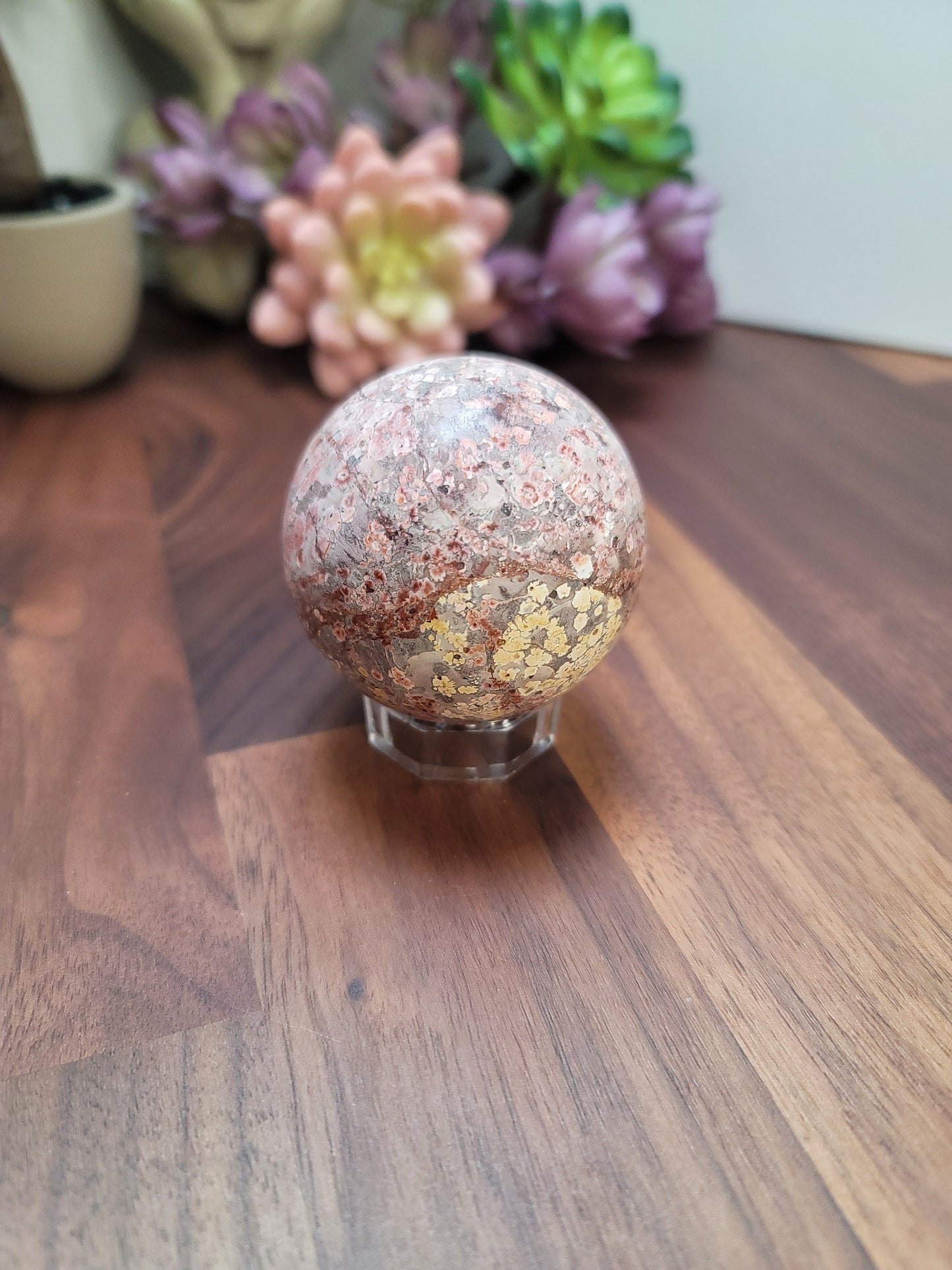 Leopardite Leopard Skin Jasper Sphere | Pink and Green | Only 1 Available
