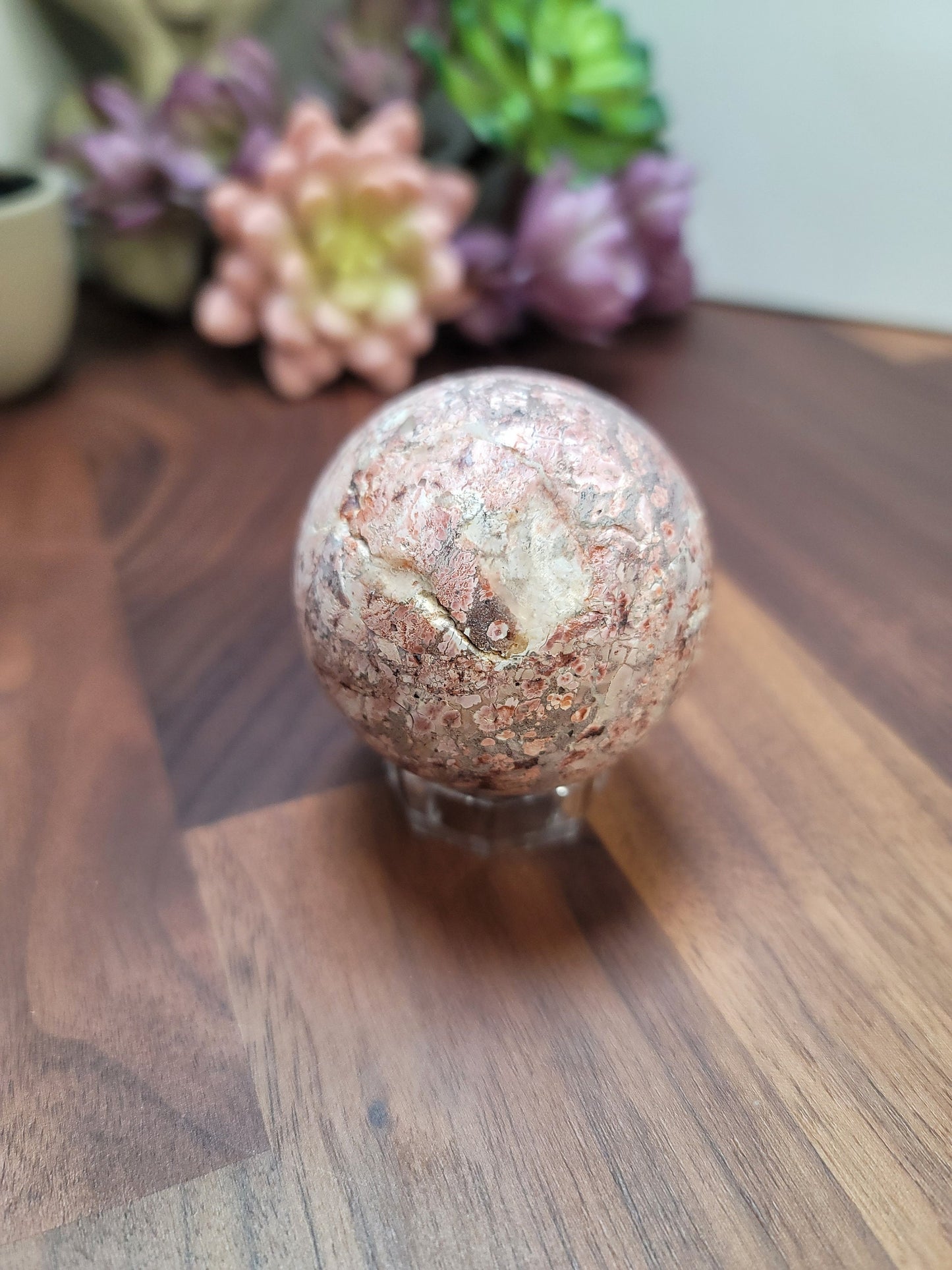 Leopardite Leopard Skin Jasper Sphere | Pink and Green | Only 1 Available
