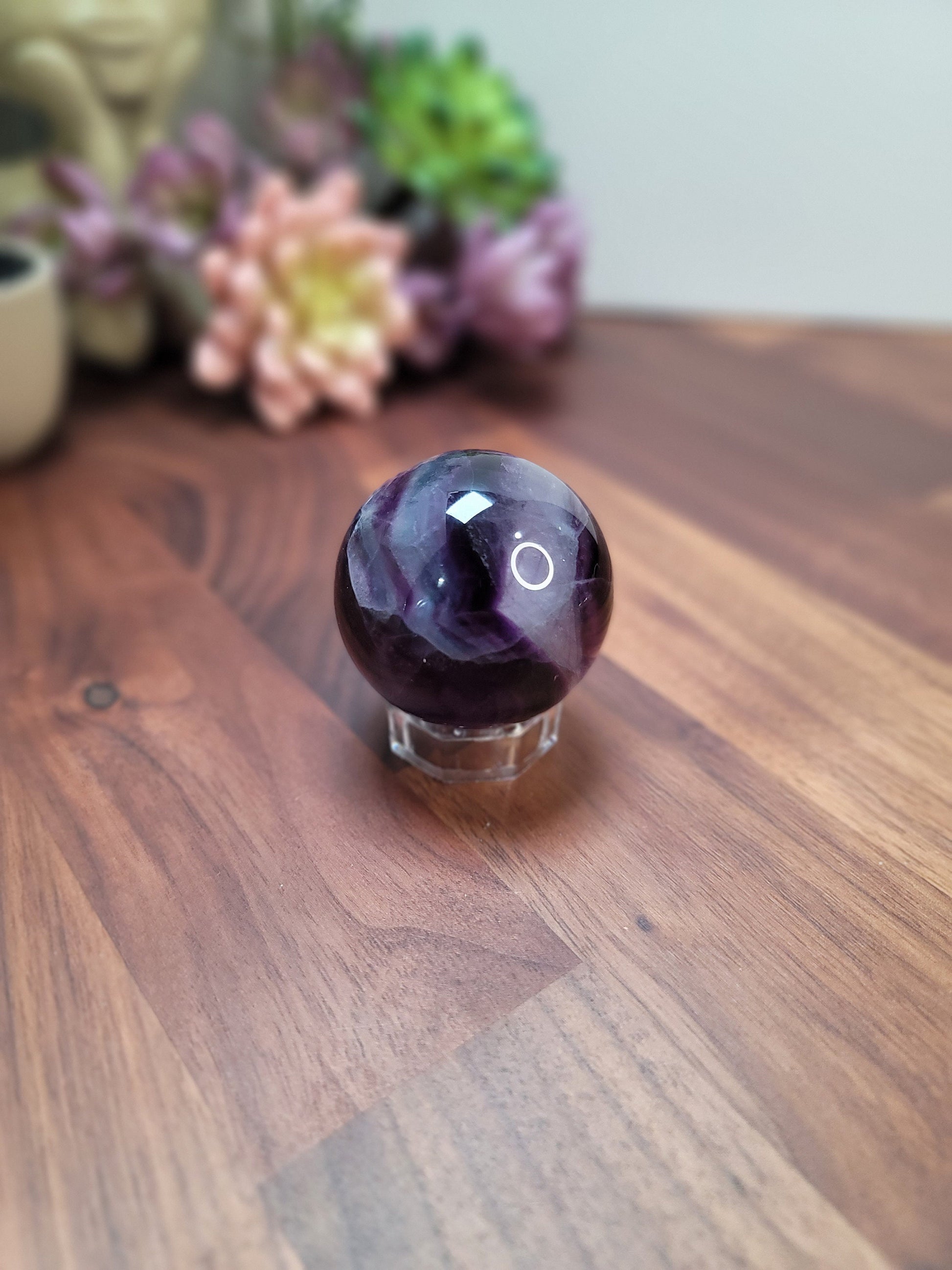 Rainbow Fluorite Sphere: Purple, Green, and White Crystal (49 MM)