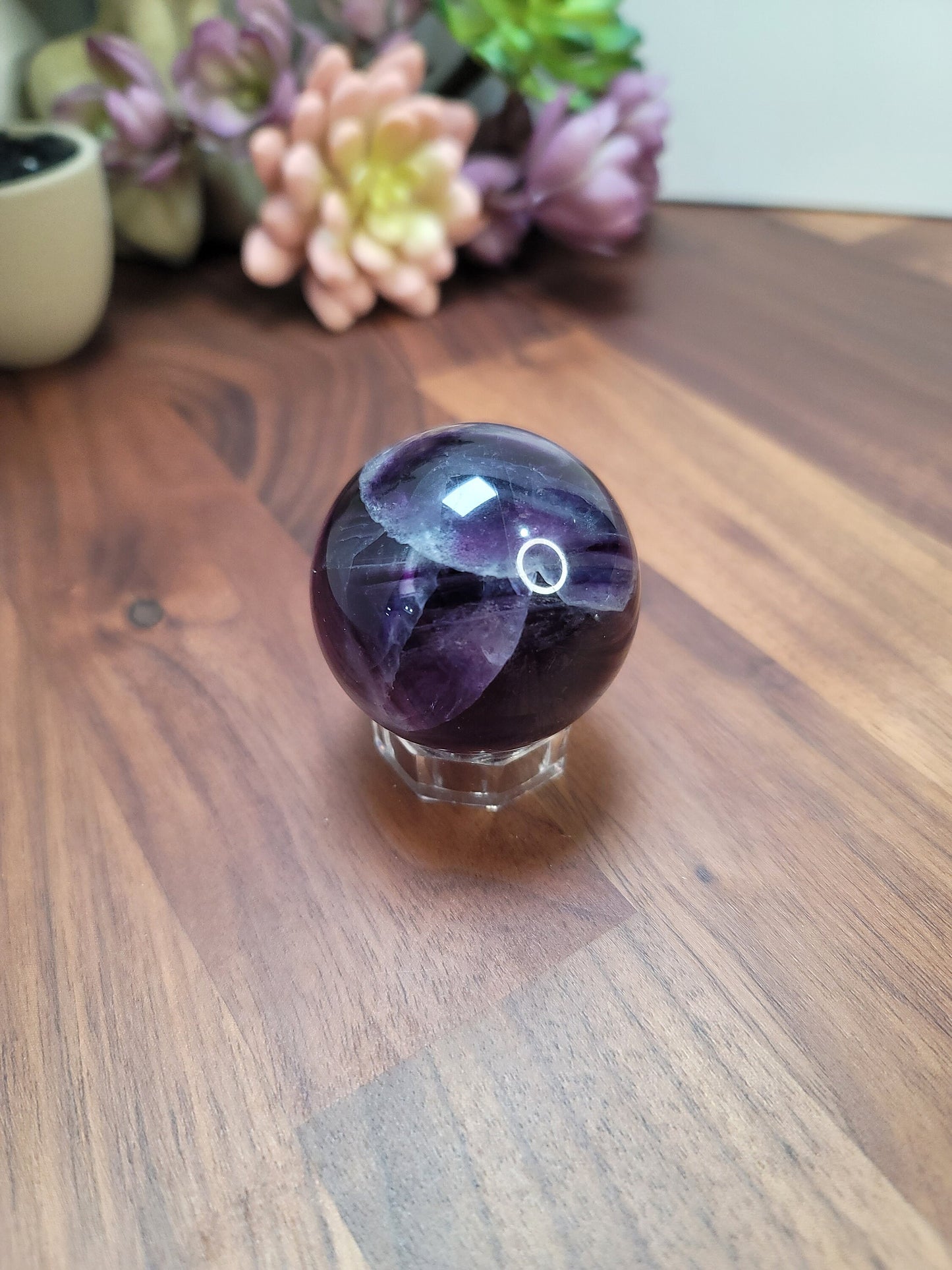 Rainbow Fluorite Sphere: Purple, Green, and White Crystal (49 MM)