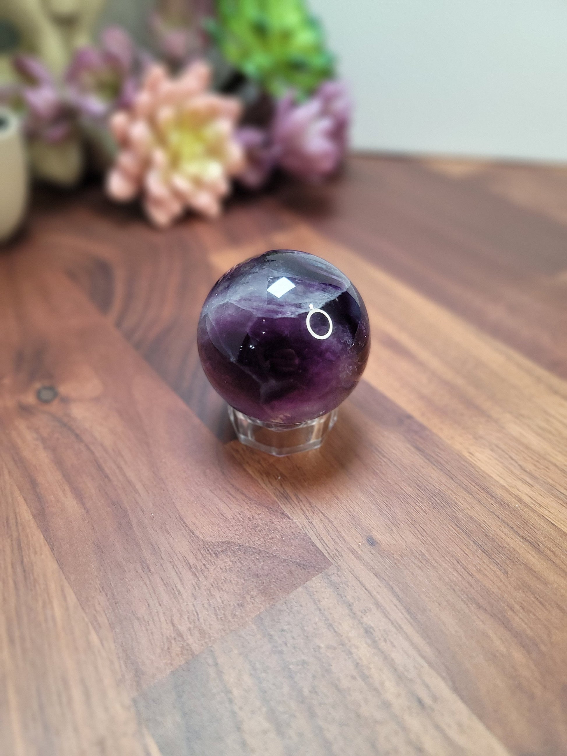 Rainbow Fluorite Sphere: Purple, Green, and White Crystal (49 MM)