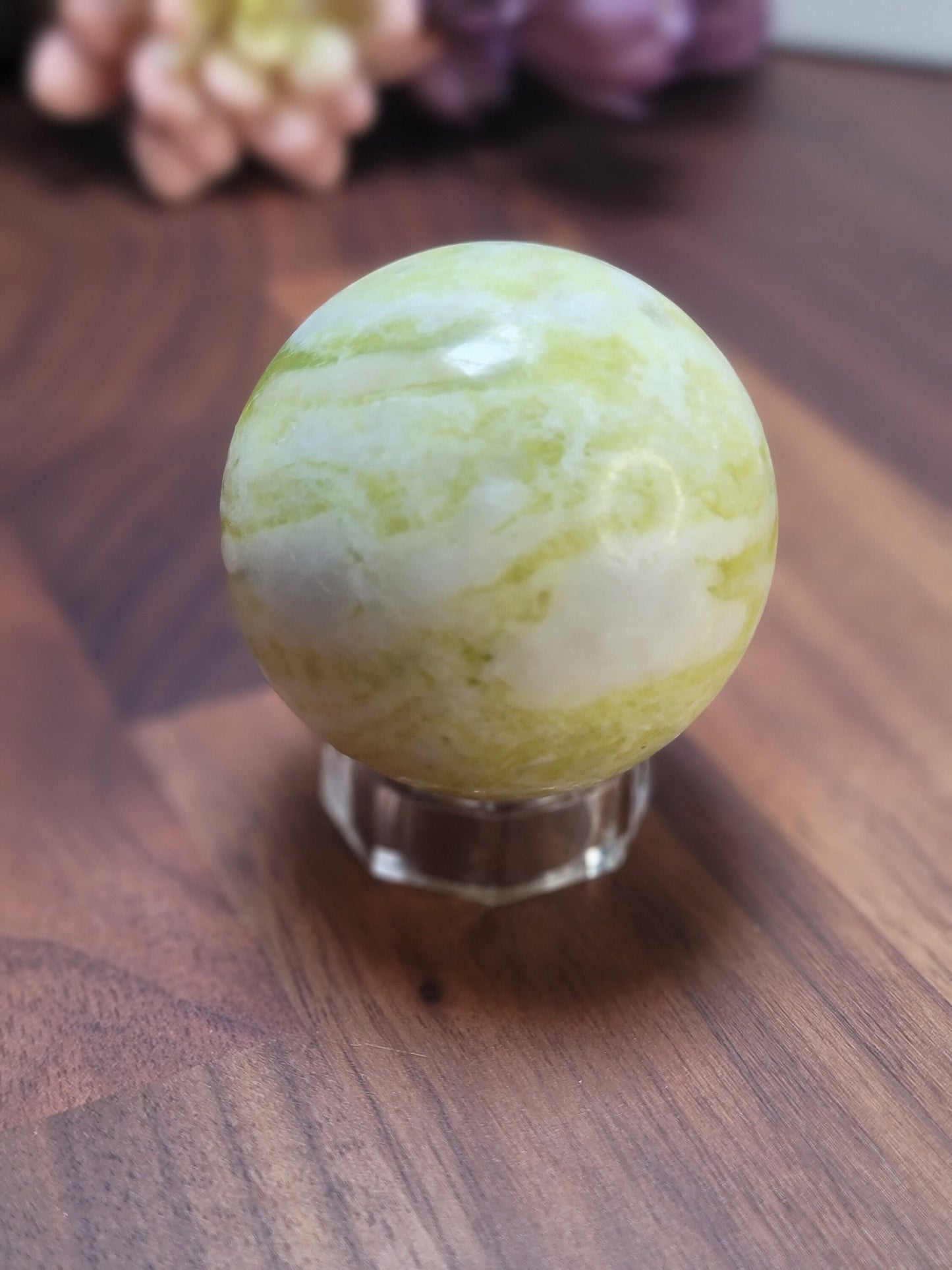 Yellow Serpentine Crystal Sphere (53mm, Natural Stone)