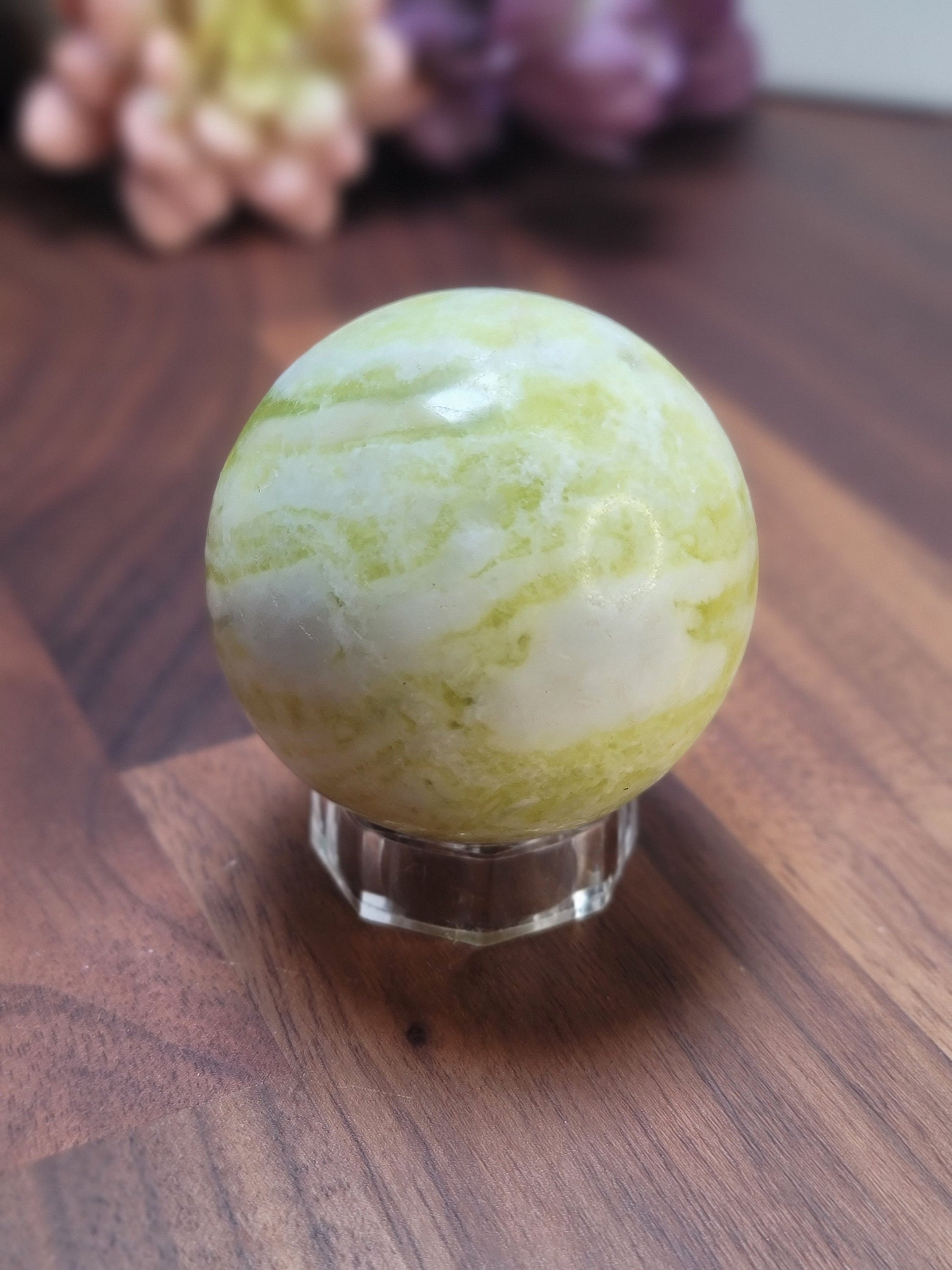 Yellow Serpentine Crystal Sphere (53mm, Natural Stone)
