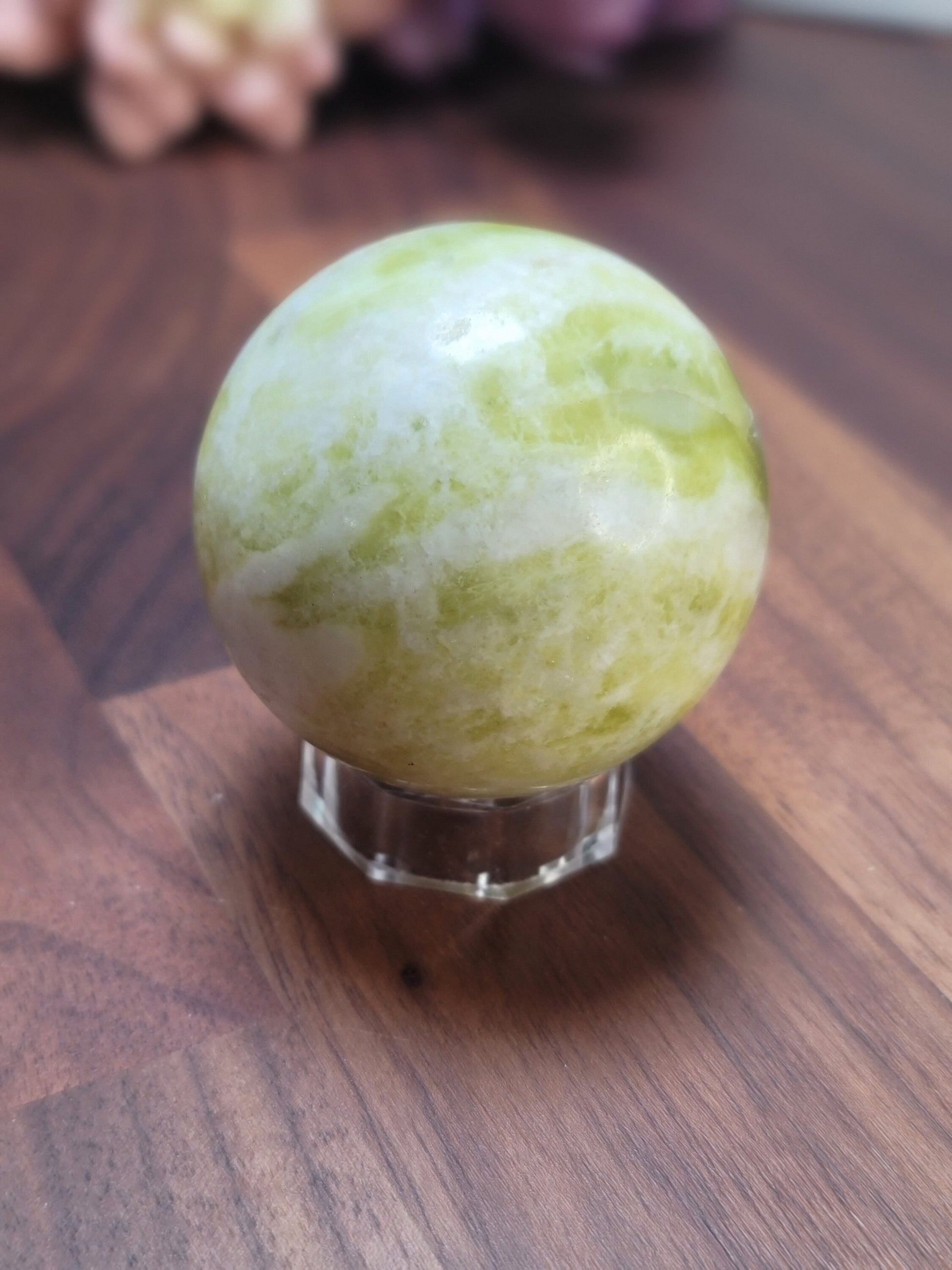 Yellow Serpentine Crystal Sphere (53mm, Natural Stone)