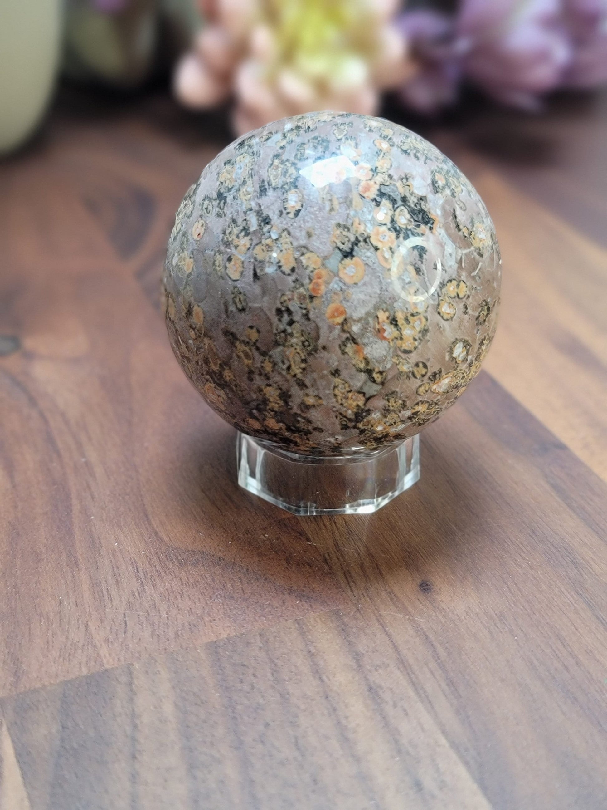 Pink Leopardite Crystal Sphere, Animal Print Stone (57mm, One Available)