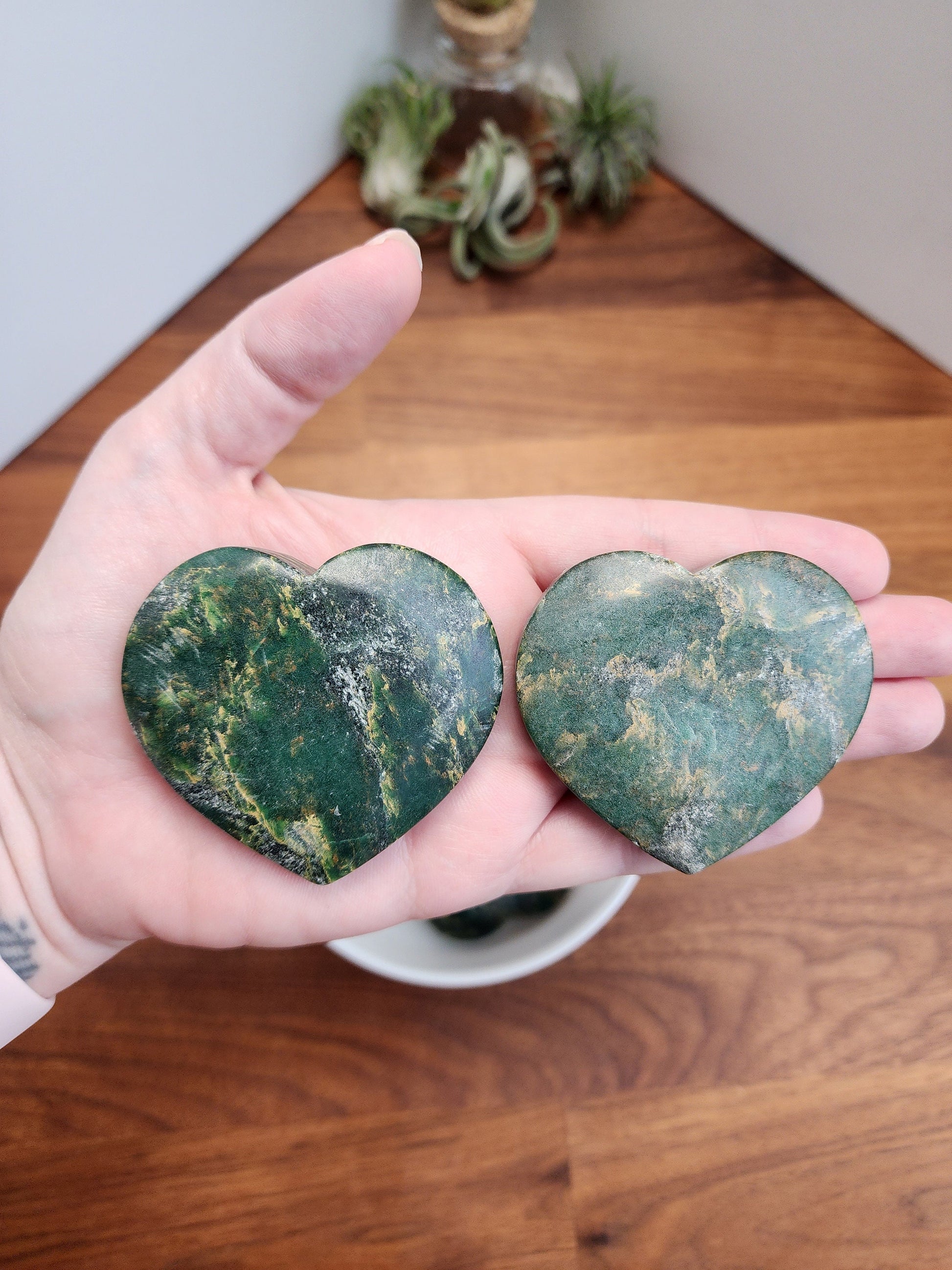 Green Mica Crystal Heart: Emerald Green with Yellow Inclusions (2")