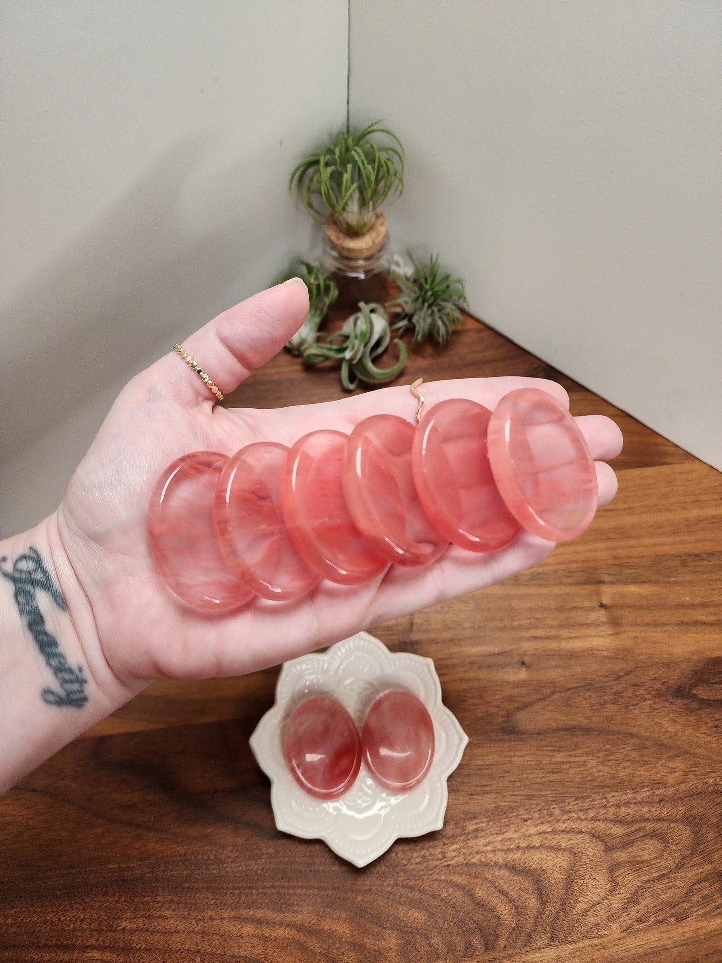 Cherry Quartz Worry Stone: Red Smelting Crystal Fidget (1.77")