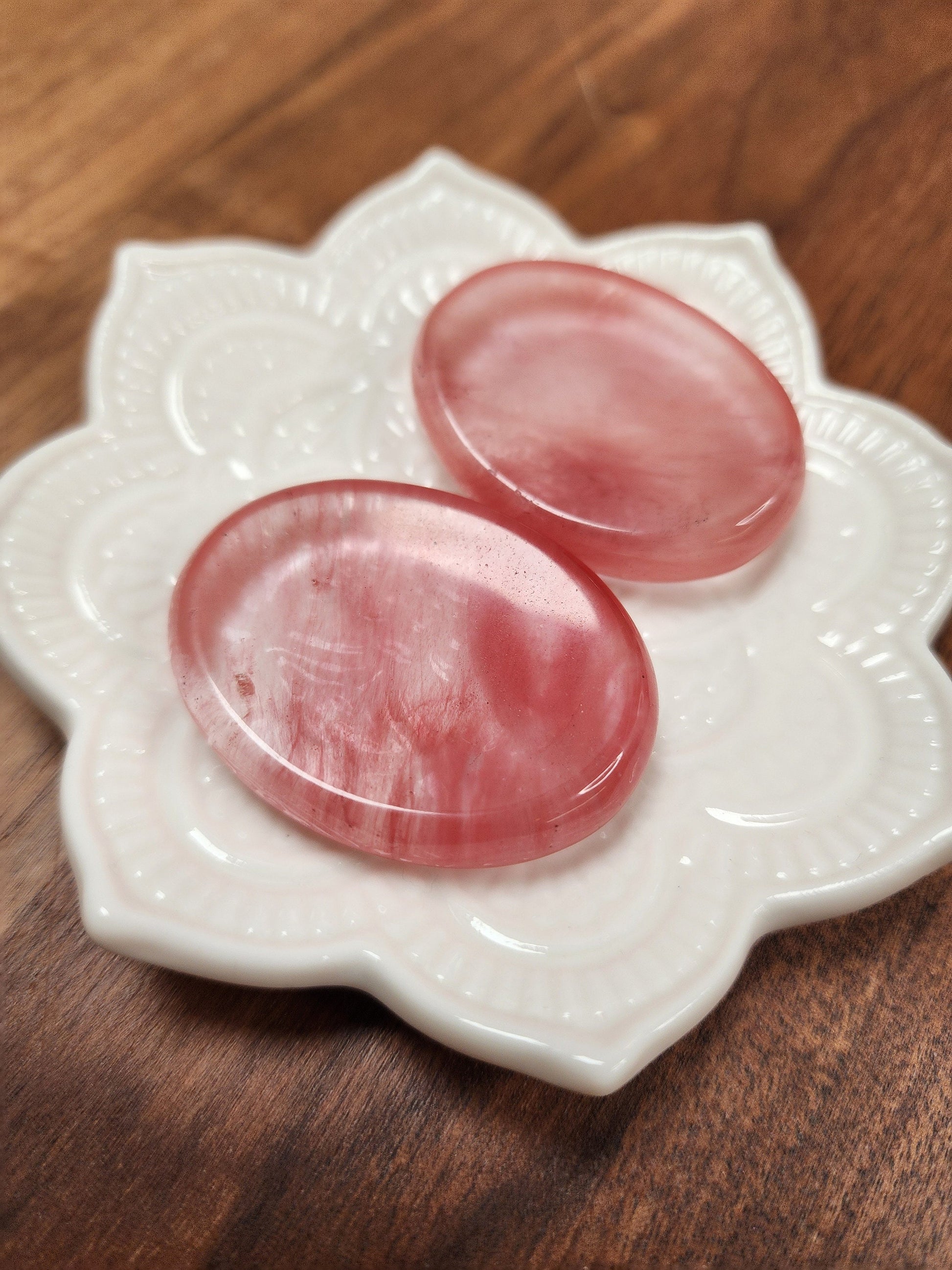 Cherry Quartz Worry Stone: Red Smelting Crystal Fidget (1.77")