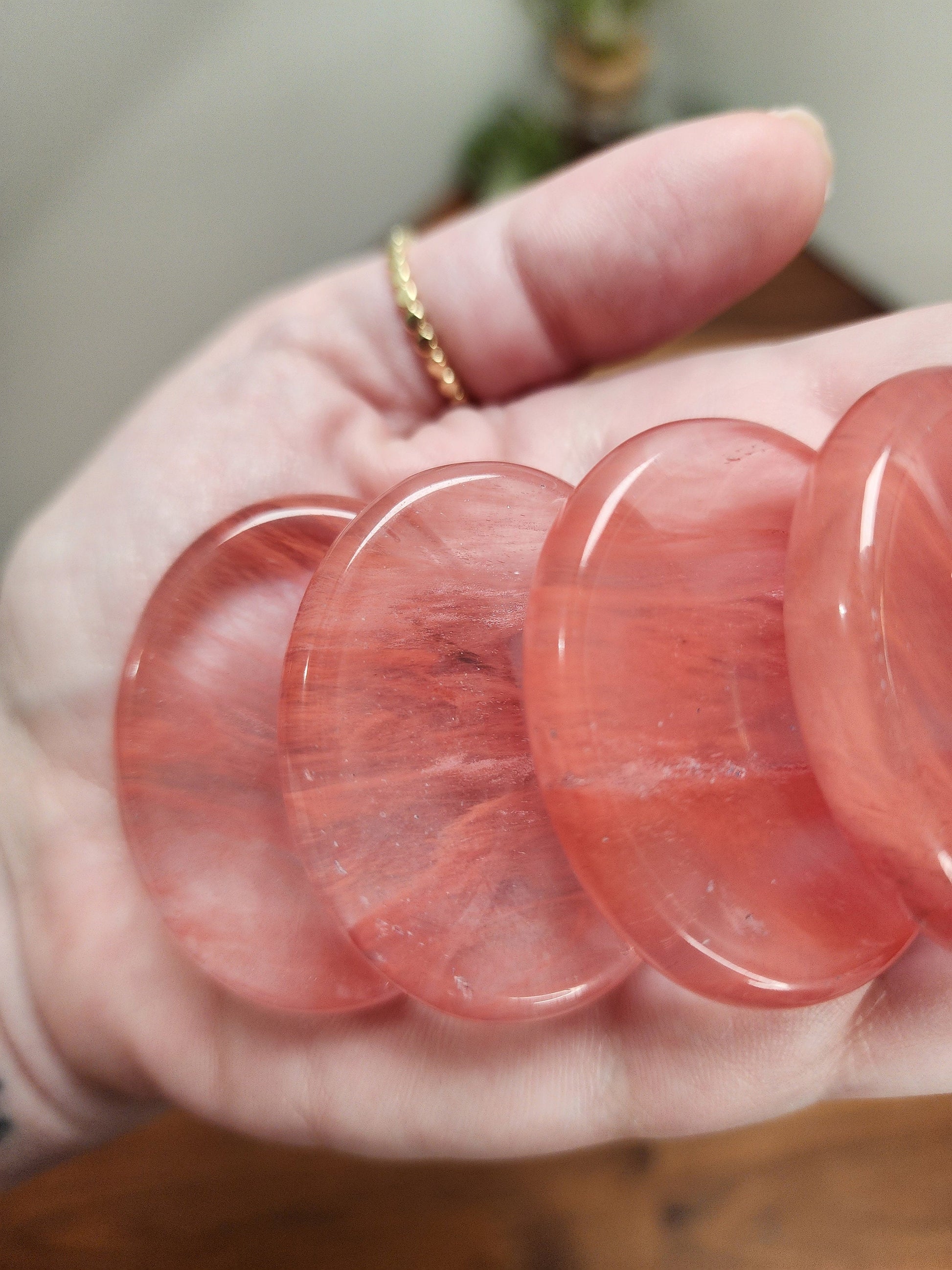 Cherry Quartz Worry Stone: Red Smelting Crystal Fidget (1.77")