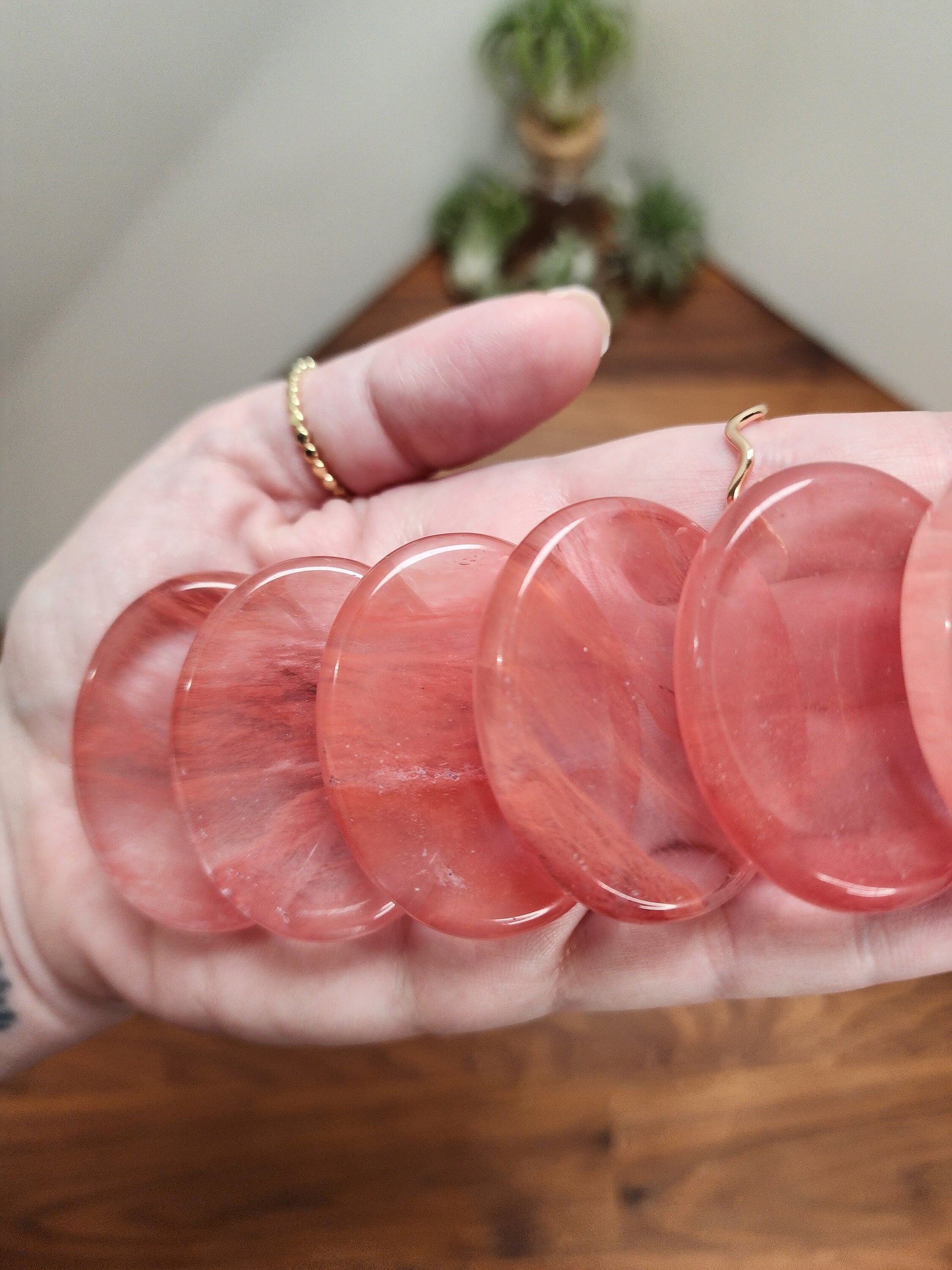 Cherry Quartz Worry Stone: Red Smelting Crystal Fidget (1.77")