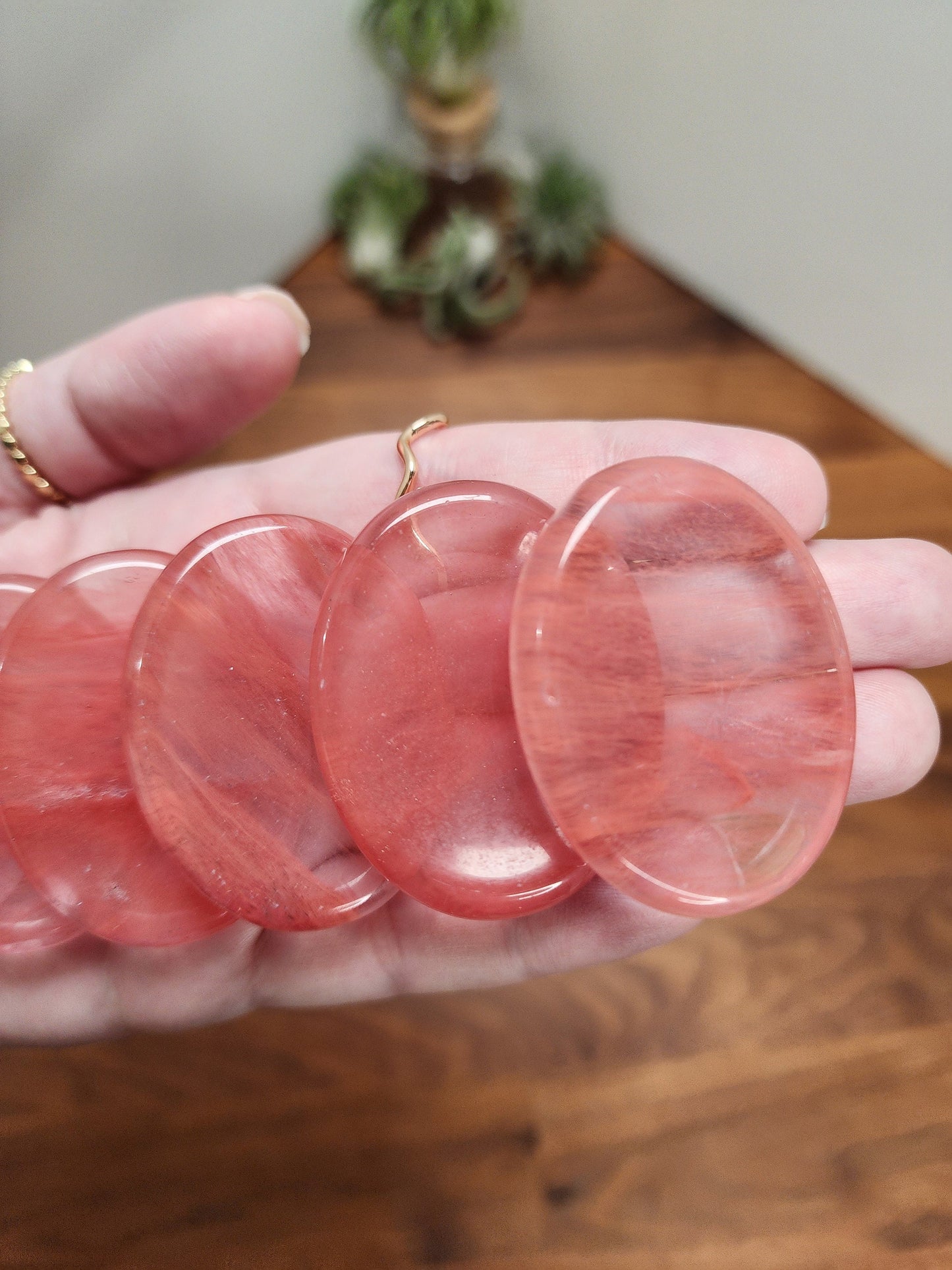 Cherry Quartz Worry Stone: Red Smelting Crystal Fidget (1.77")