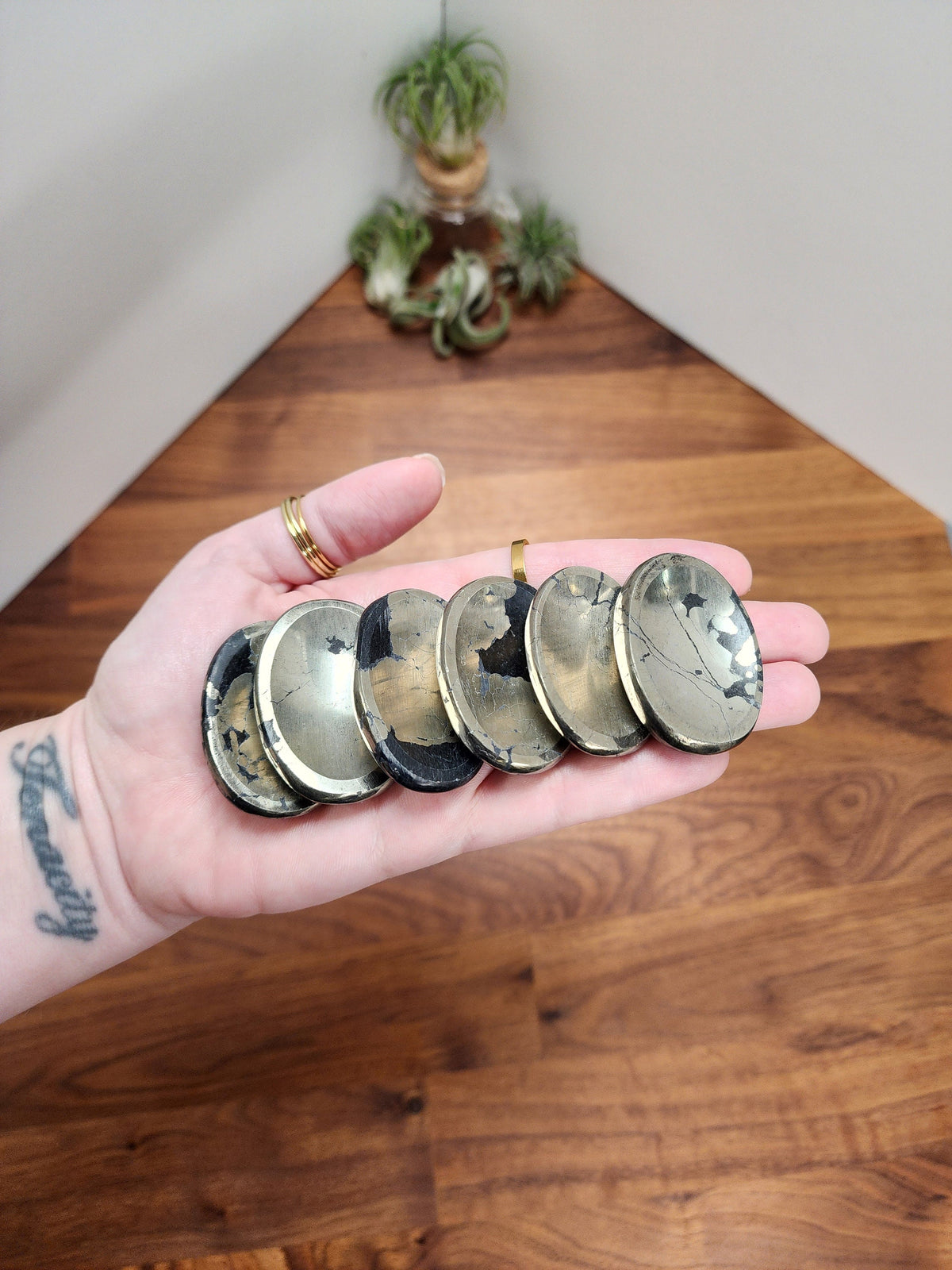 Pyrite Worry Stone | 1.77" | Fools Gold | Black Inclusions | Father's Day Gifts | 2024 | Pocket Crystals | ADHD Fidget | Intuitively Chosen