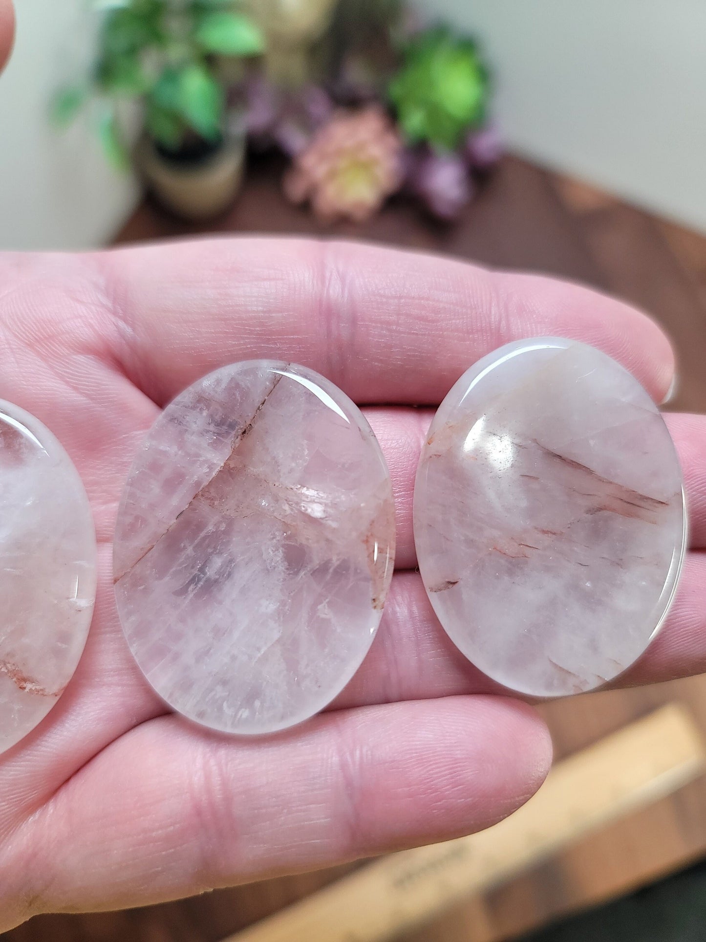 Fire Quartz Worry Stone: Clear Crystal with Red Hematoid Streaks (1.75")