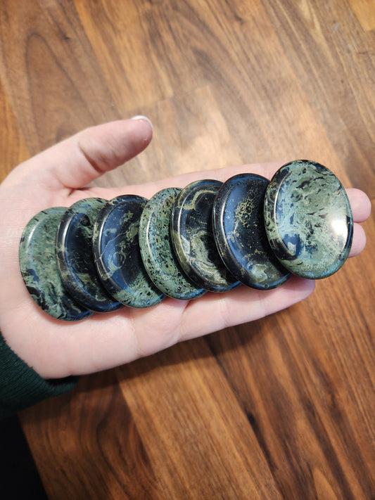 Kambaba Worry Stone | 1.77" | Crocodile Jasper | Green and Black Calming Swirls | Pocket Crystals | ADHD Fidget | Intuitively Chosen