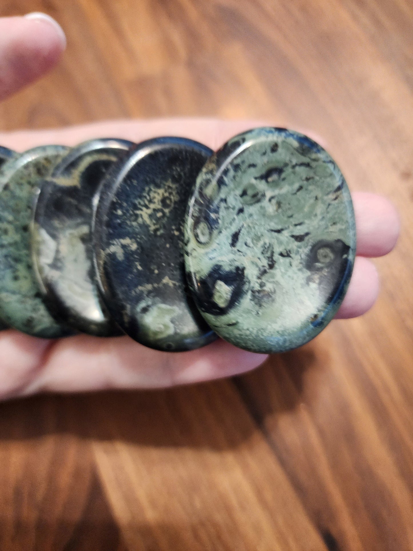 Kambaba Worry Stone | 1.77" | Crocodile Jasper | Green and Black Calming Swirls | Pocket Crystals | ADHD Fidget | Intuitively Chosen