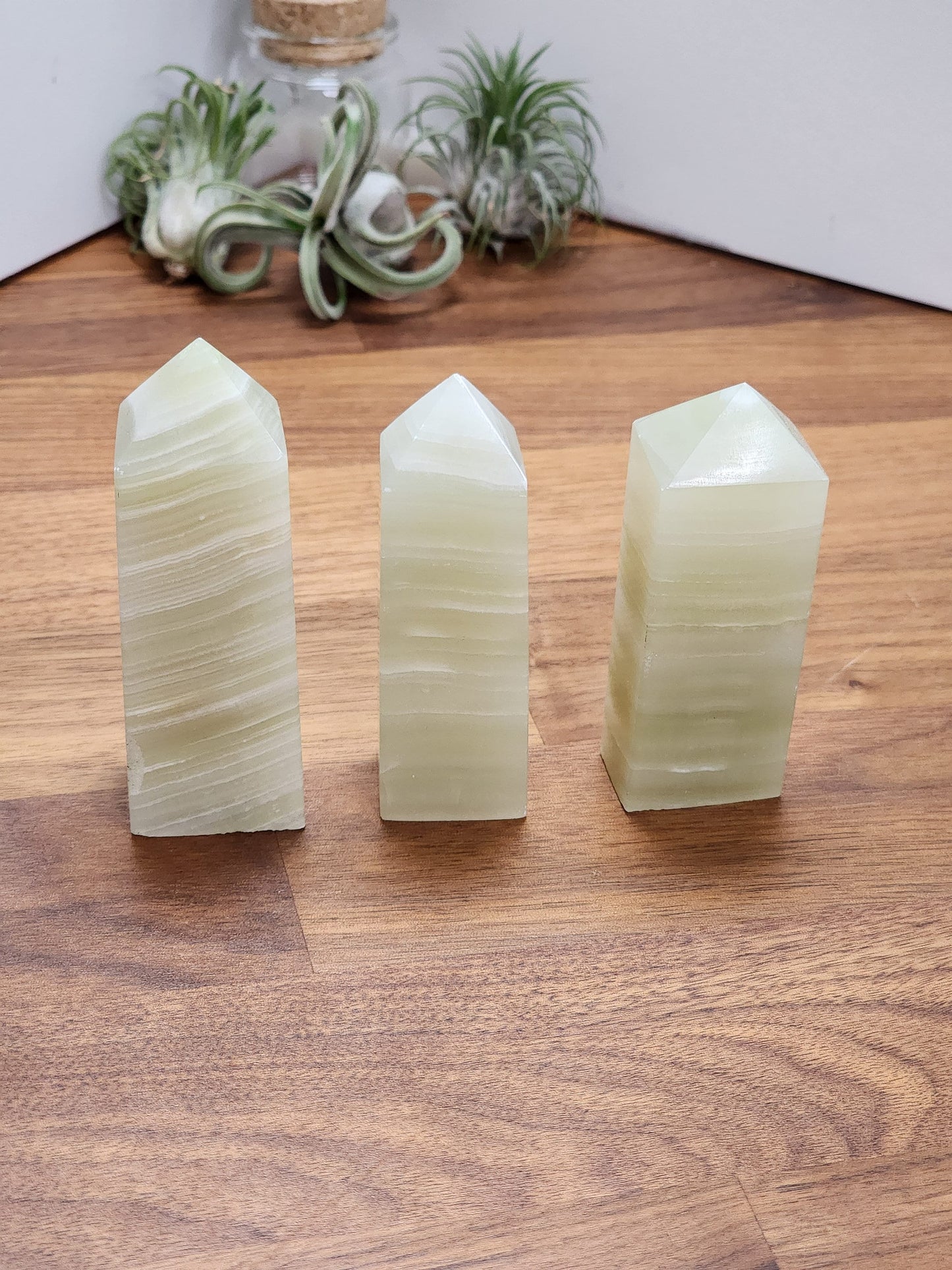 Green Onyx Tower | Banded Olive Sage Crystal | Afghan Jade Points | Light Green Onyx Banding | Intuitively Chosen