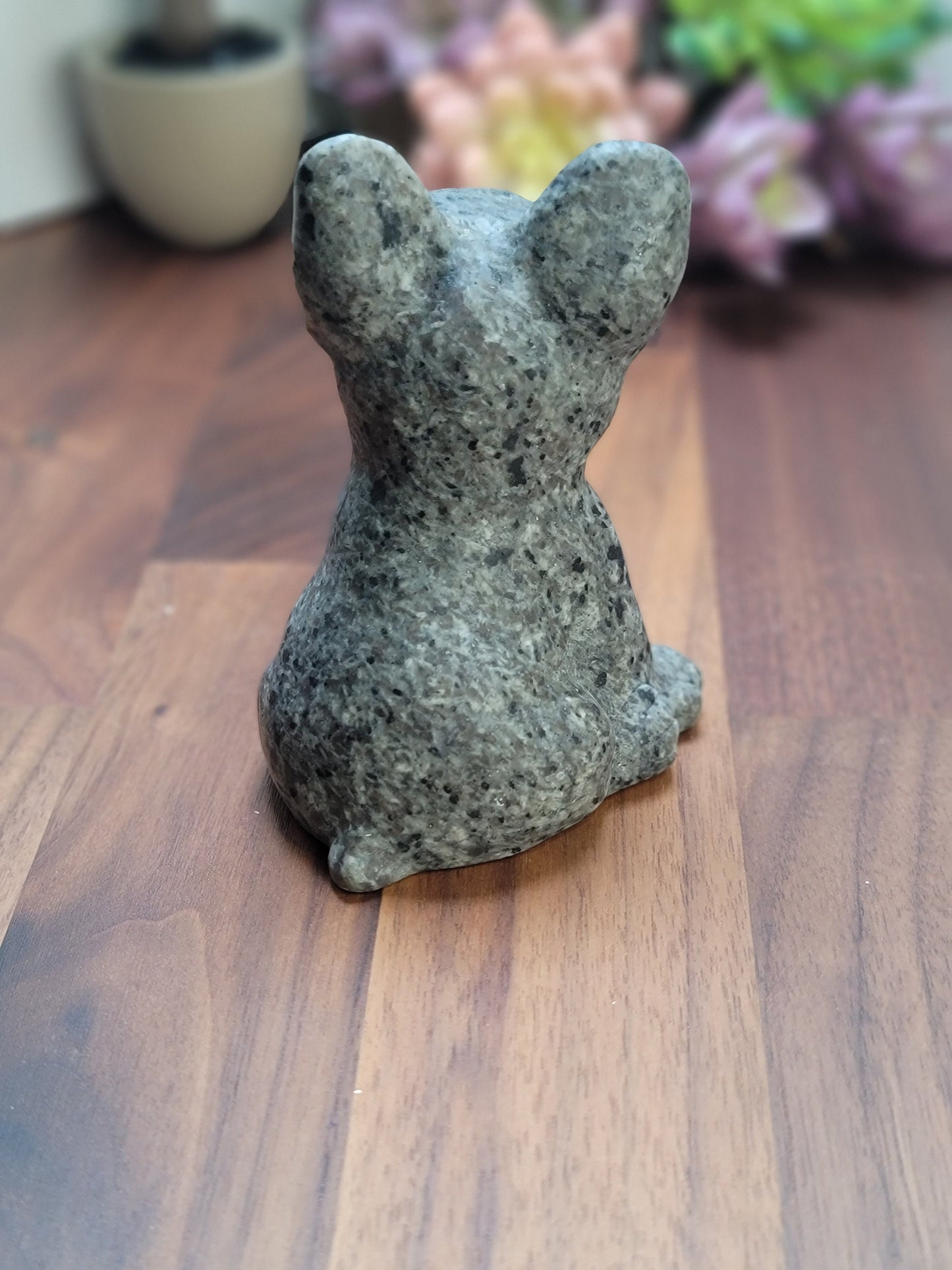 Yappy Yooperlite French Bulldog Crystal Carving | 4 inch | Gray and Black | Only 1 Available | UV Reactive