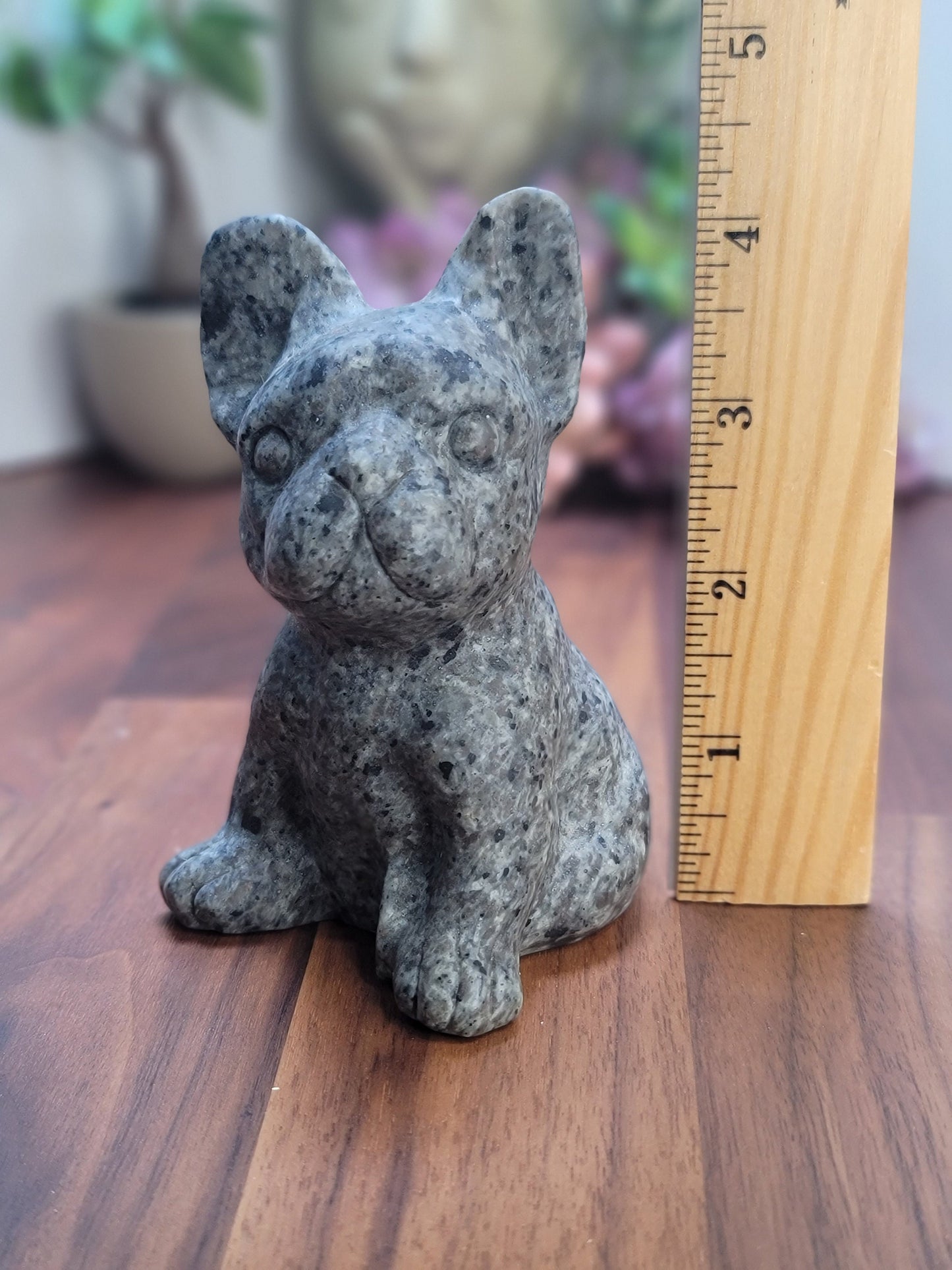 Yappy Yooperlite French Bulldog Crystal Carving | 4 inch | Gray and Black | Only 1 Available | UV Reactive