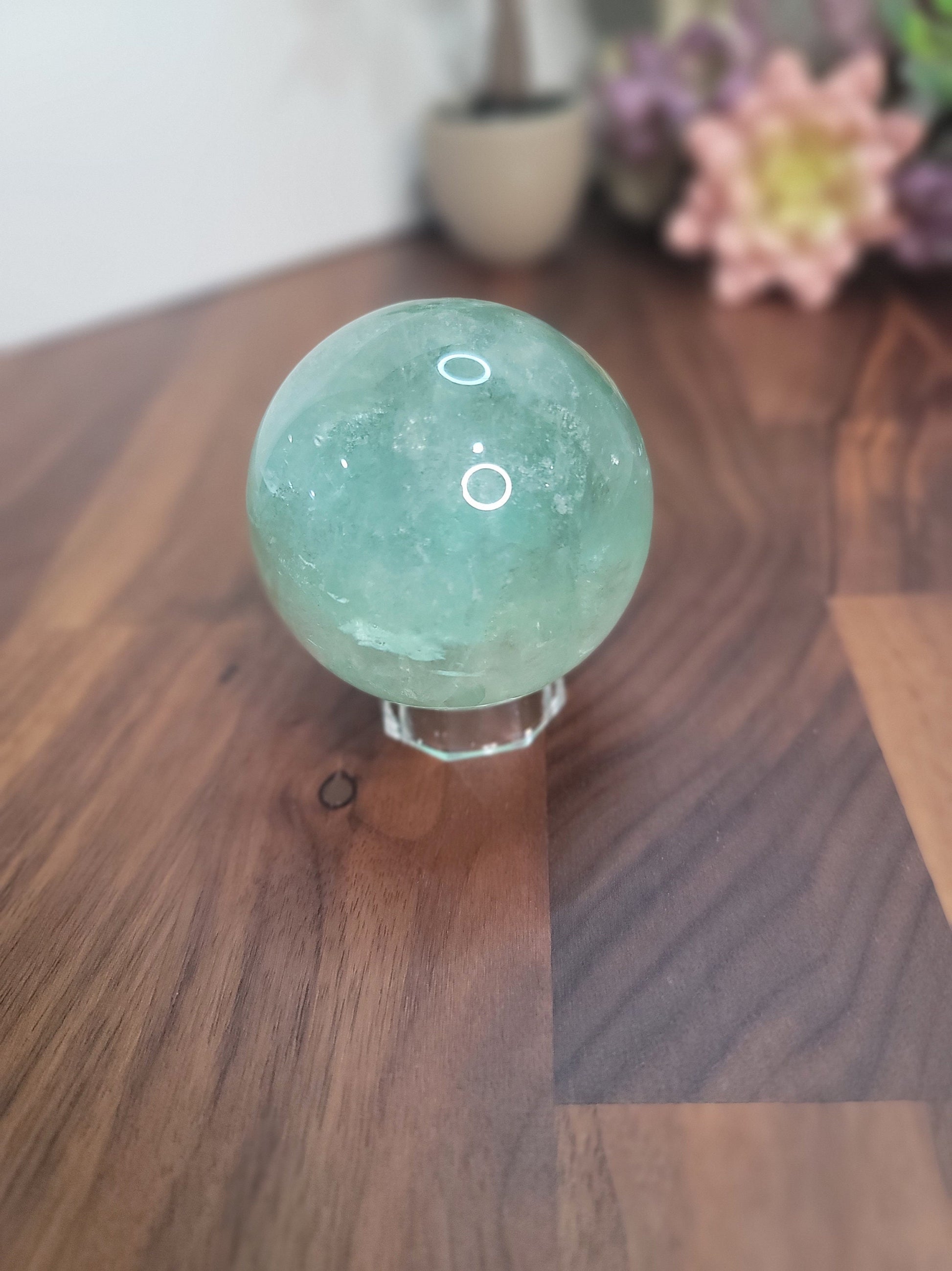 Green Fluorite Sphere: Rainbow Flash Crystal, 63mm