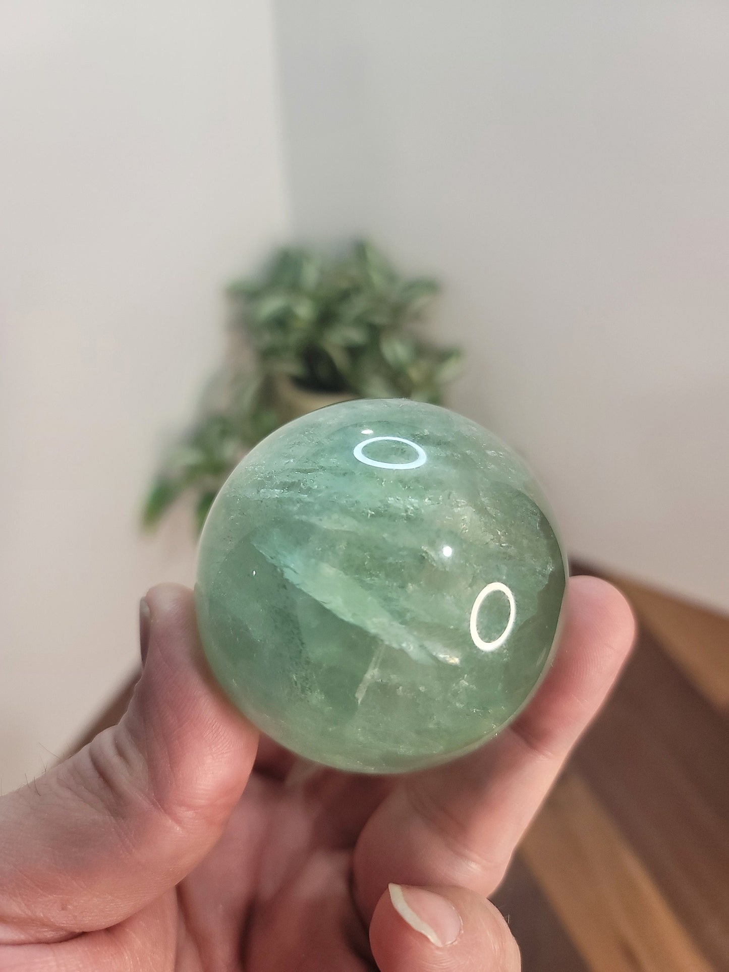 Green Fluorite Sphere: Rainbow Flash Crystal, 63mm
