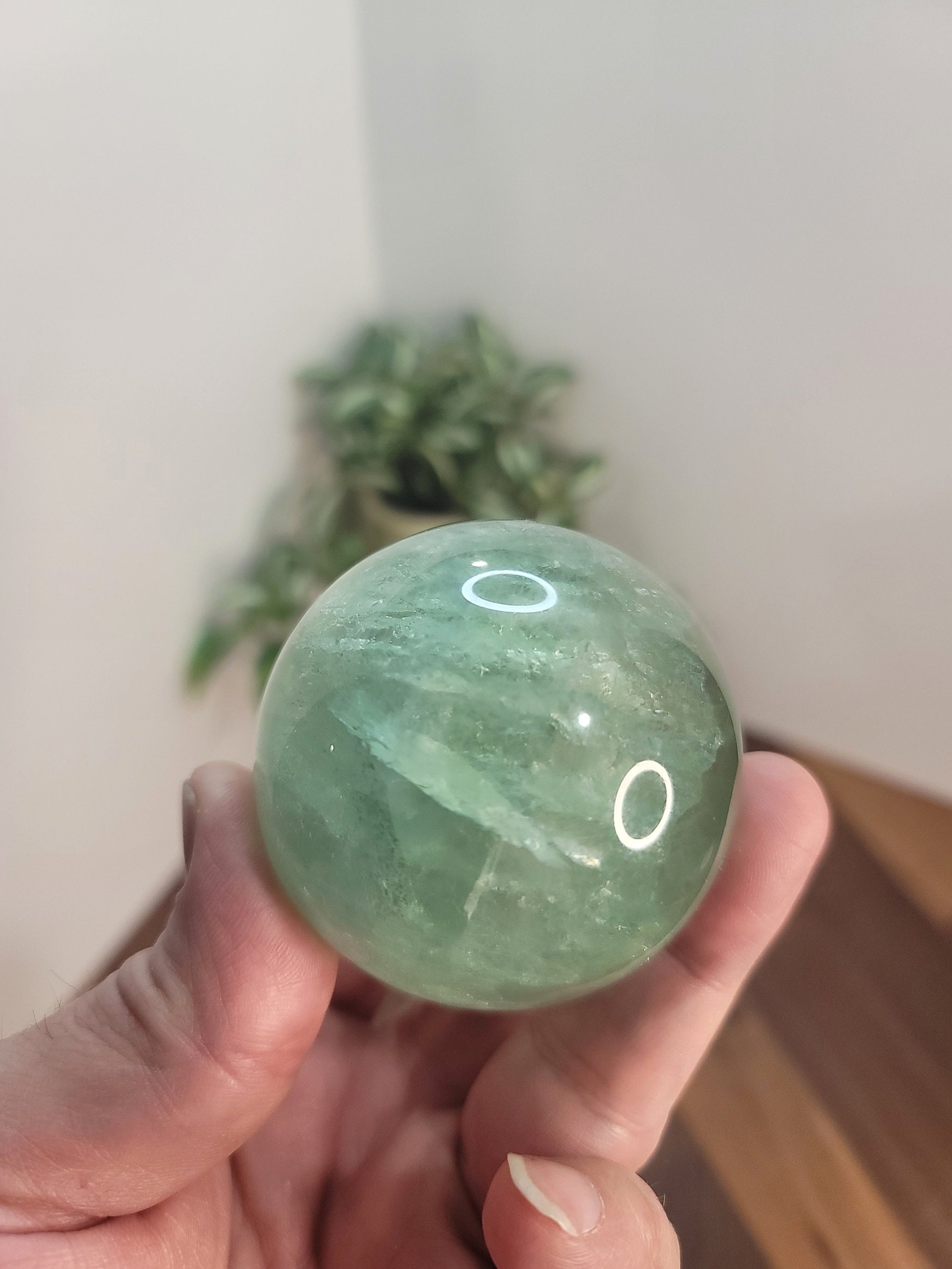 Green Fluorite Sphere: Rainbow Flash Crystal, 63mm