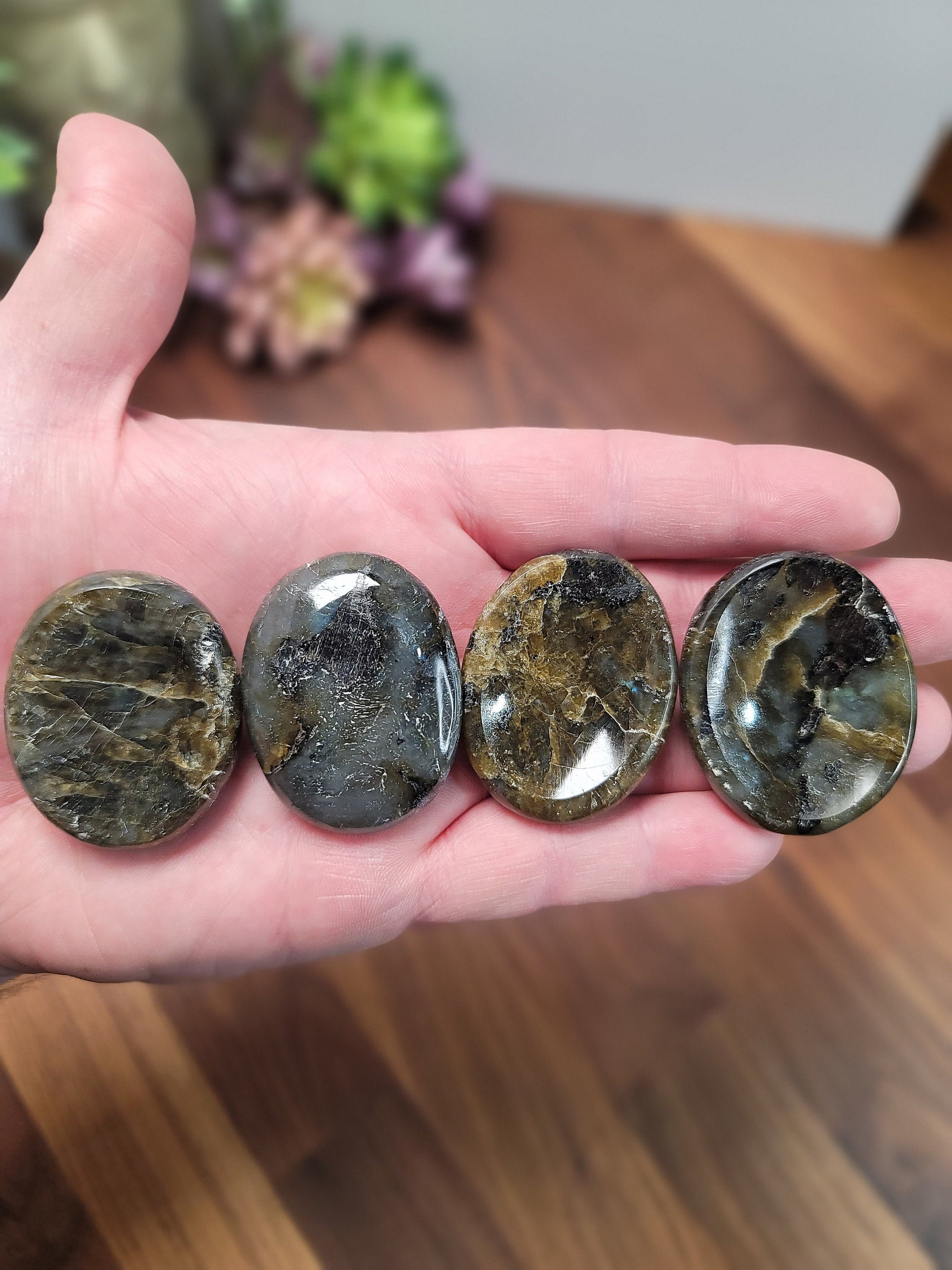 Green Labradorite Worry Stone: Pocket Fidget Crystal (Approx 2")