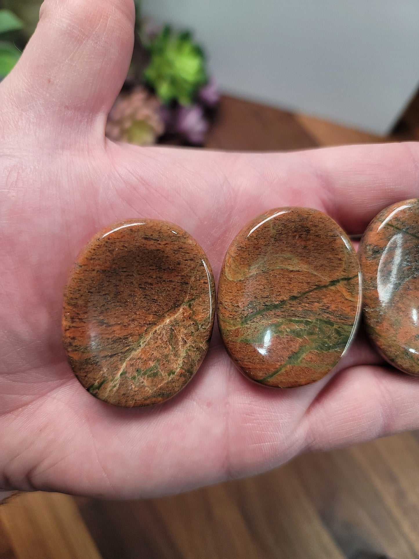 Chunky Unakite Worry Stone: Pink and Green Fidget Pocket Crystal