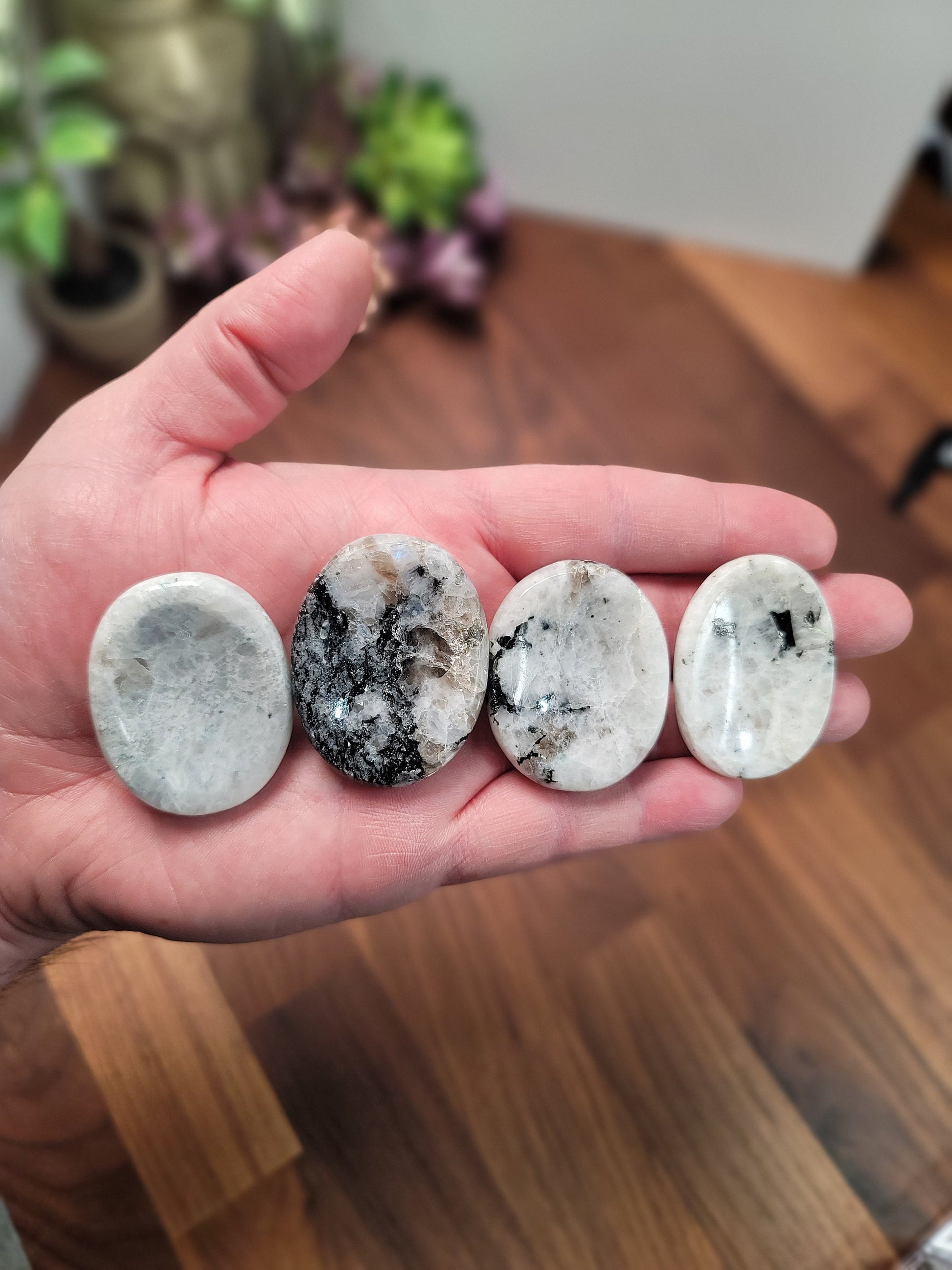 Chunky Moonstone Worry Stone: Blue Flash Fidget Crystal