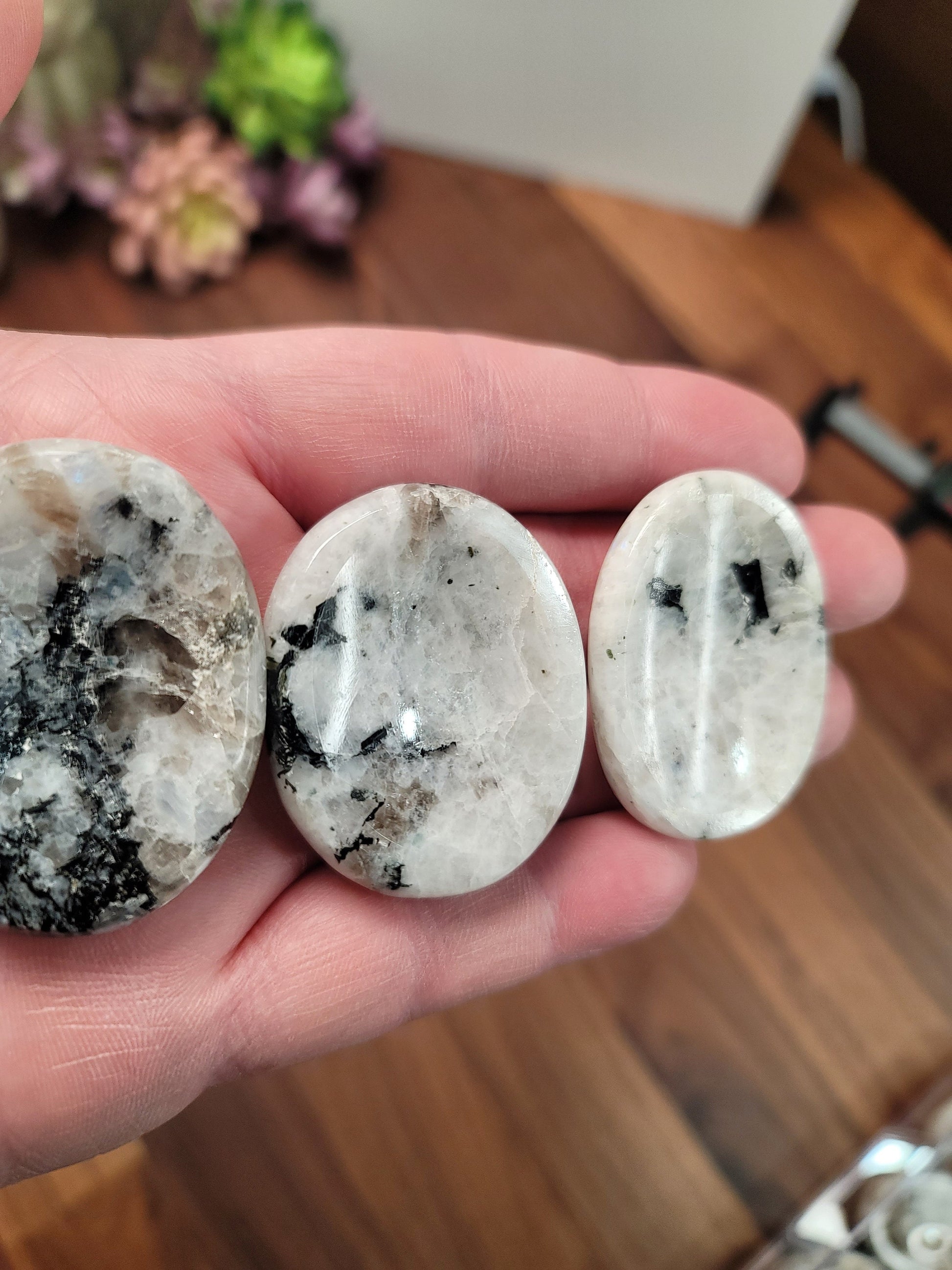Chunky Moonstone Worry Stone: Blue Flash Fidget Crystal