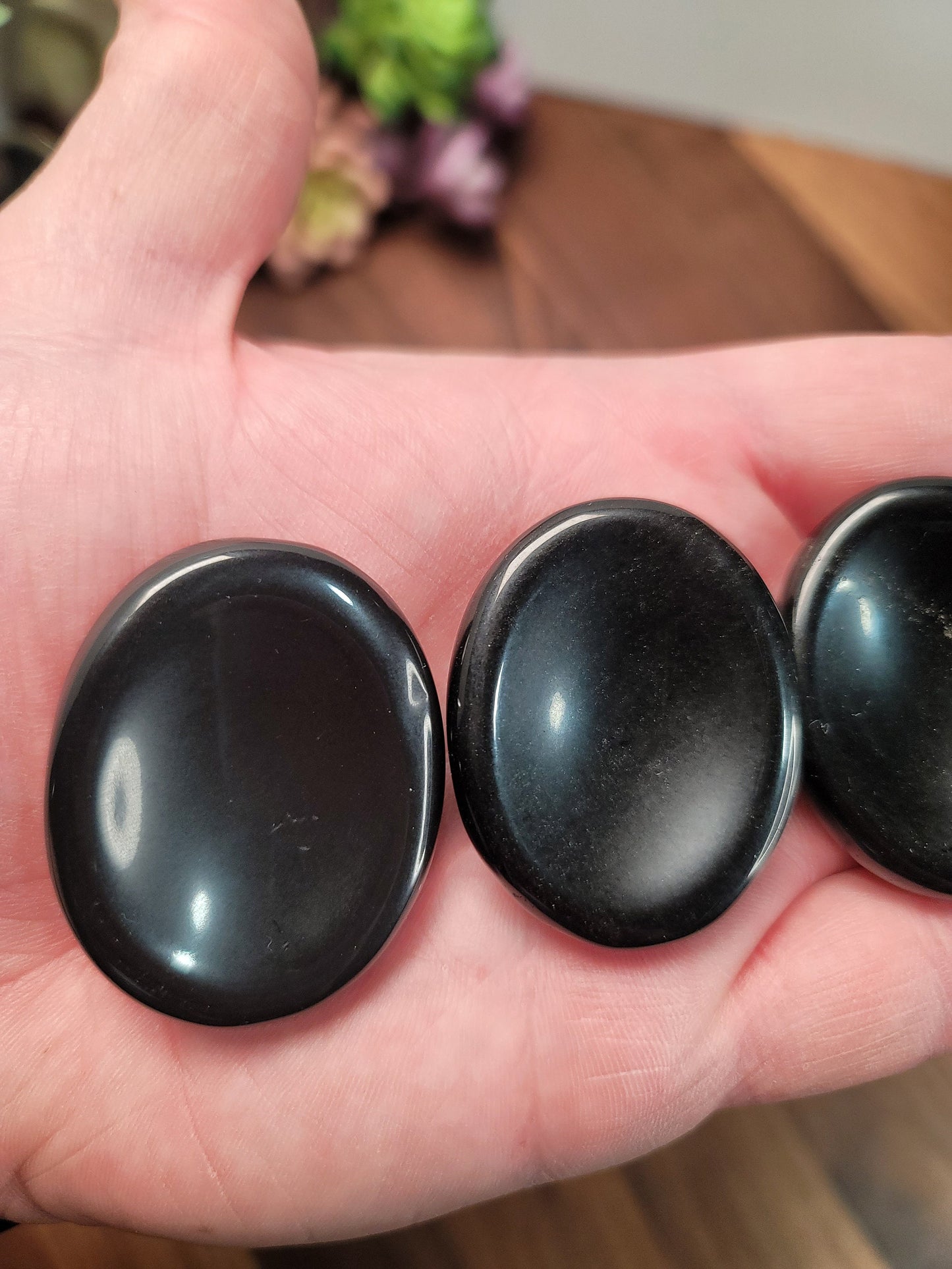Black Obsidian Worry Stone: Silver Sheen Pocket Crystal, ADHD Fidget