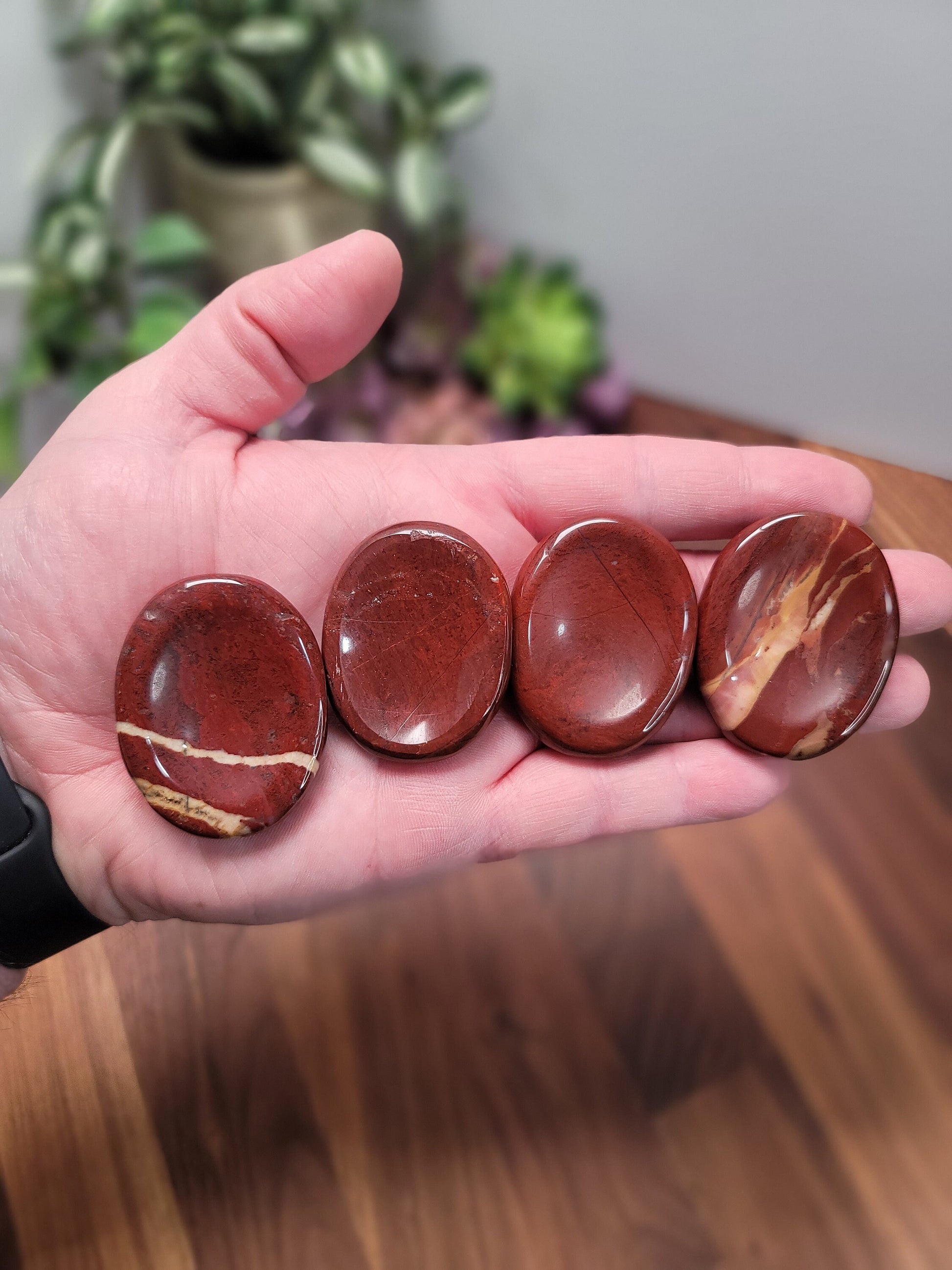 Red Jasper Worry Stone: Brecciated Crystal Fidget (1.9")