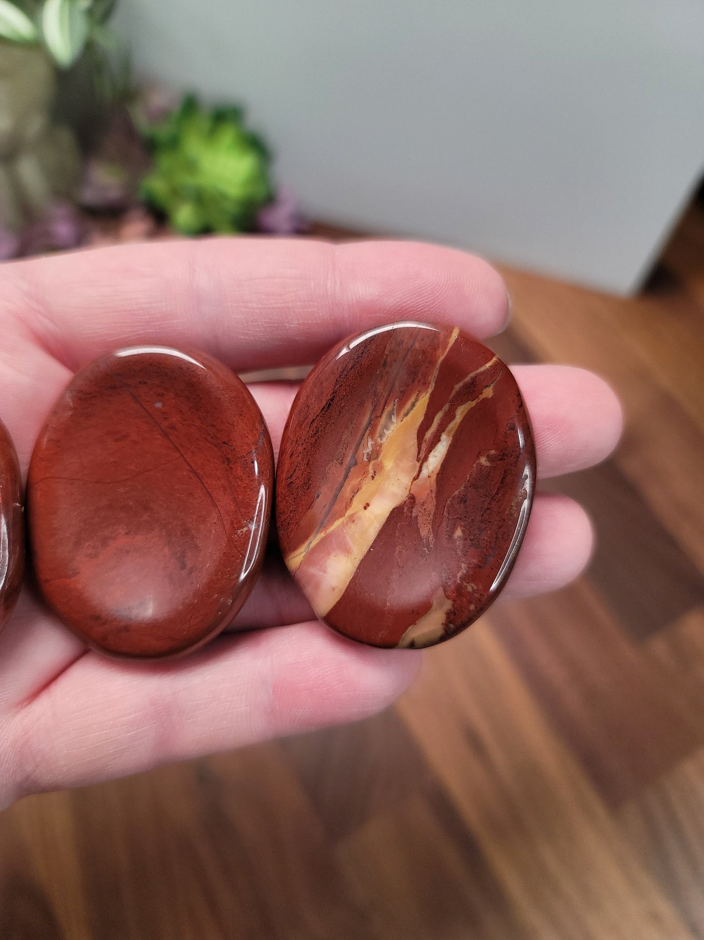 Red Jasper Worry Stone: Brecciated Crystal Fidget (1.9")