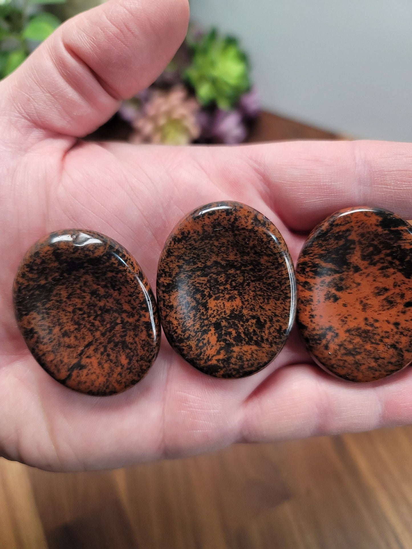 Mahogany Obsidian Worry Stone: Red Black Pocket Crystal, ADHD Fidget (49 MM)