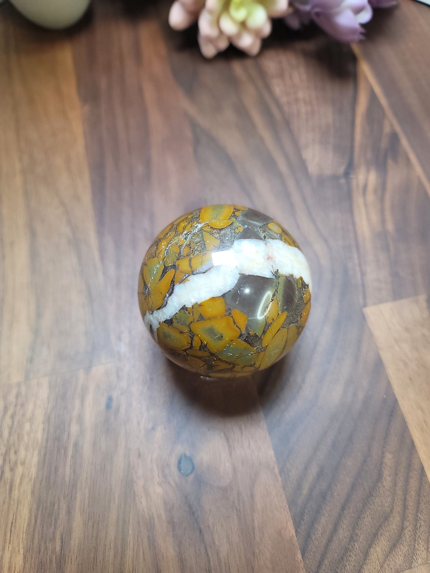 Bamboo Leaf Agate Sphere: Natural Crystal Home Decor