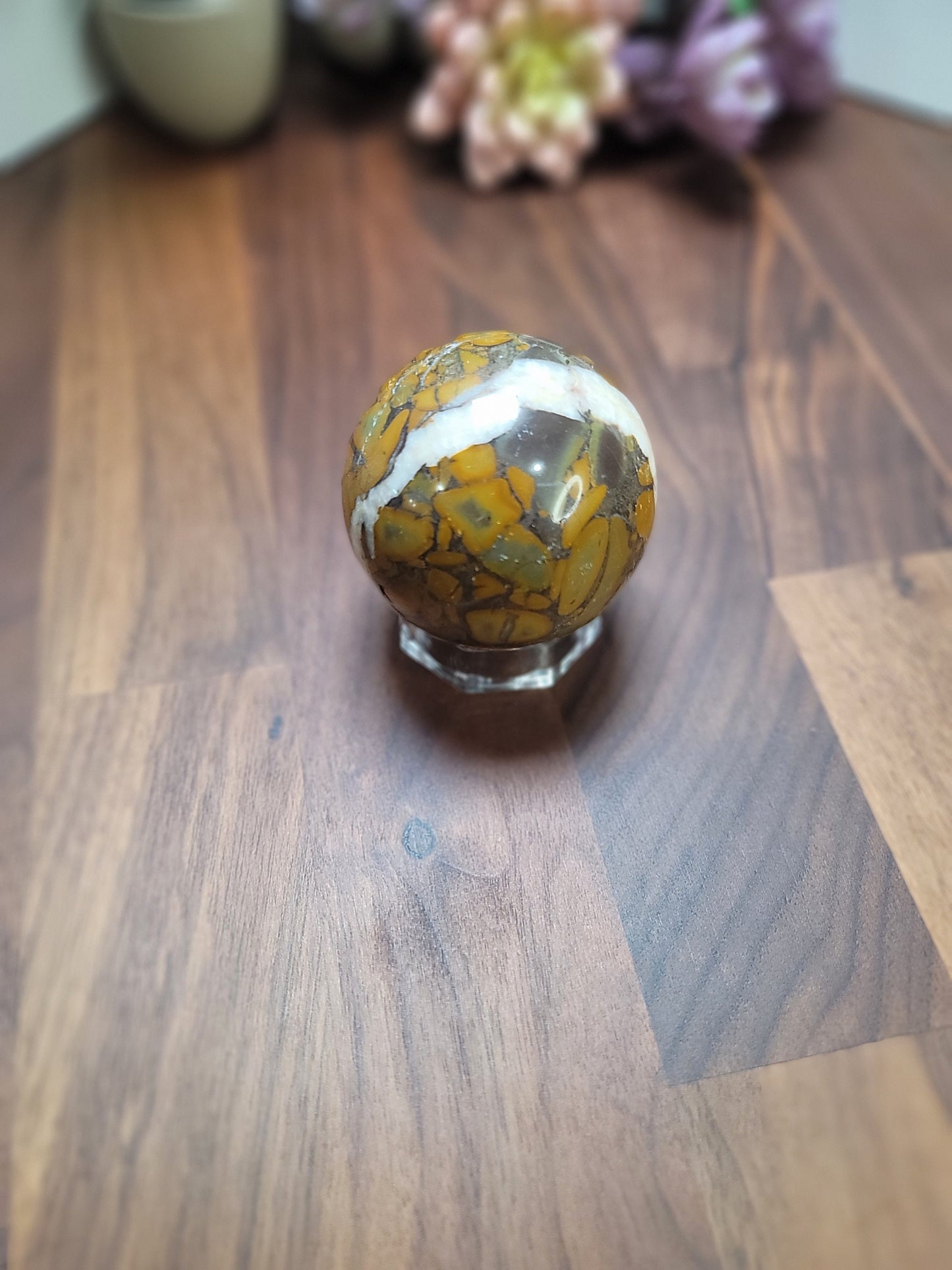 Bamboo Leaf Agate Sphere: Natural Crystal Home Decor