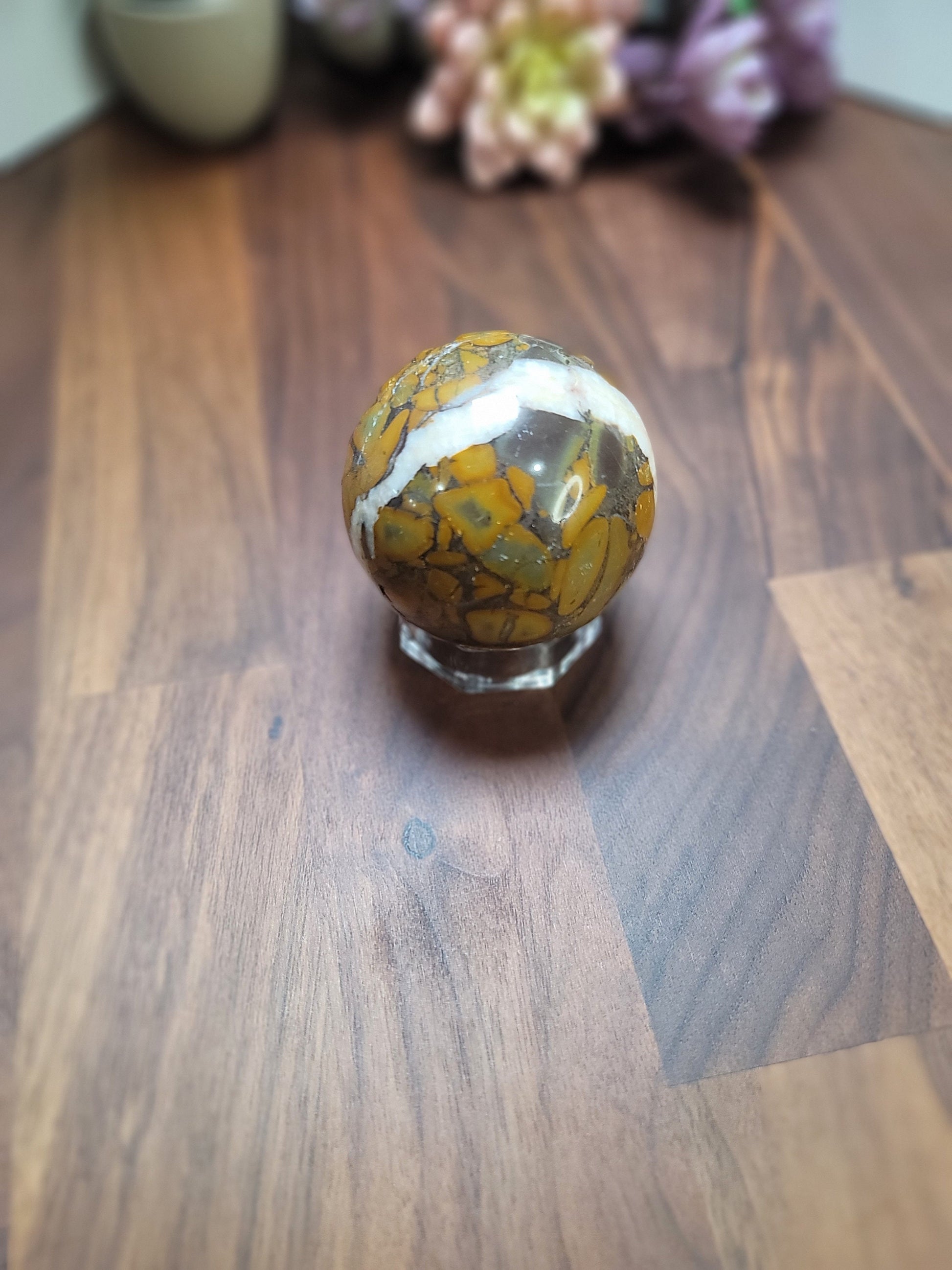 Bamboo Leaf Agate Sphere: Natural Crystal Home Decor