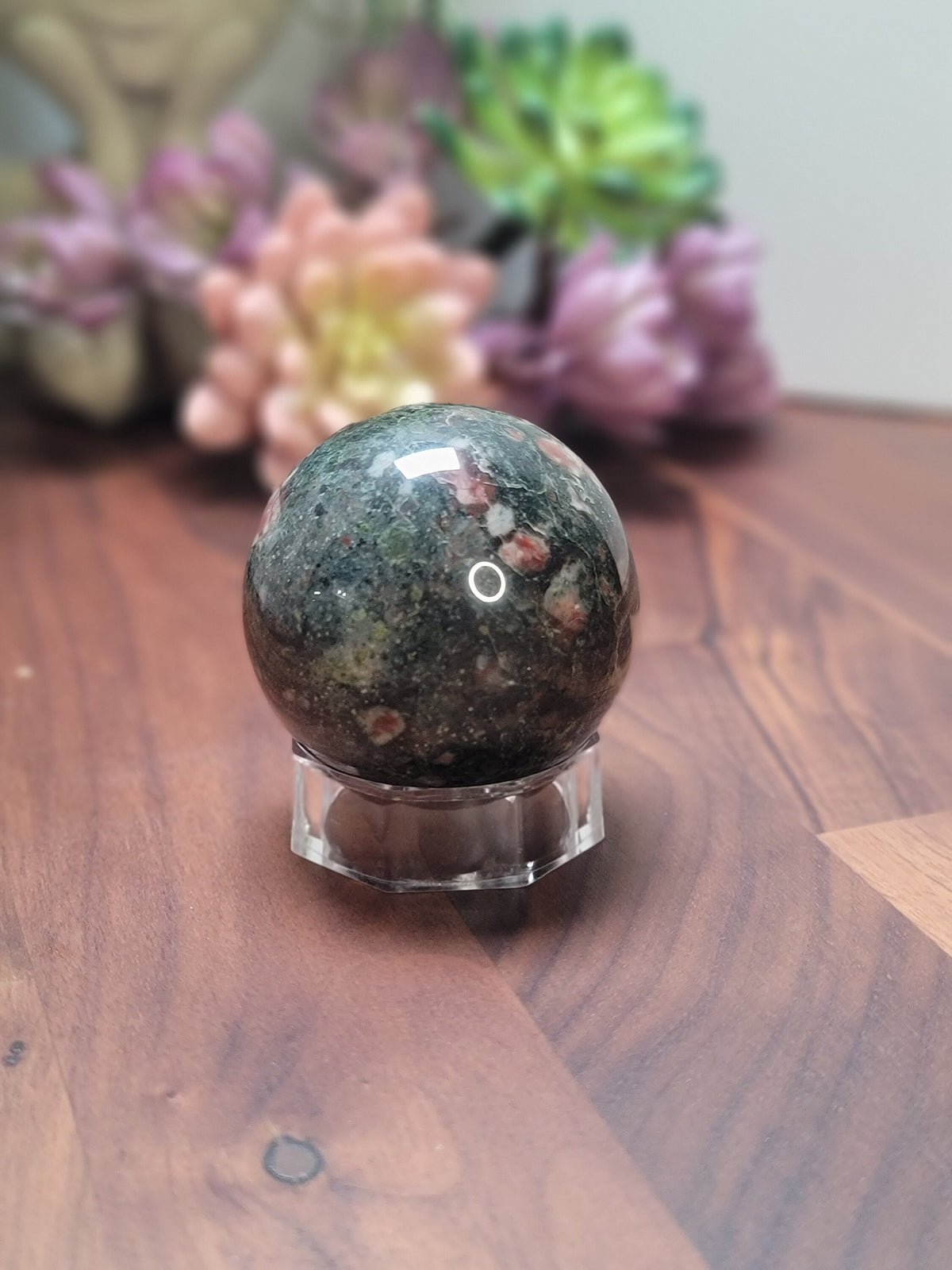 Inv - Beautiful Eclogite Garnet Sphere | D - 56mm | Green, Pink, White Crystal | Last One of this beautiful rare stock! (A, B, C now sold)