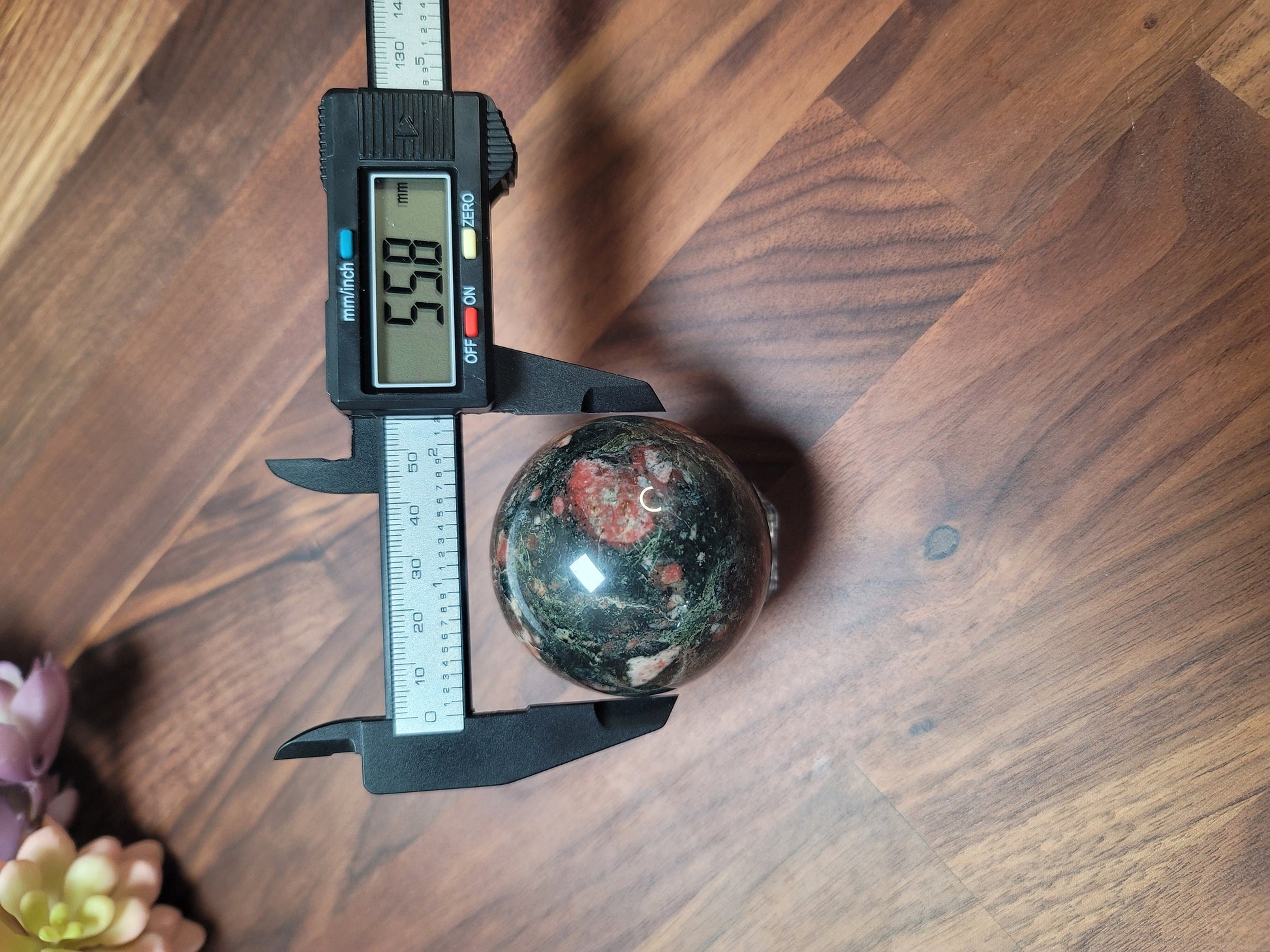 Eclogite Garnet Sphere: Green, Pink, and White Crystal (56 MM)