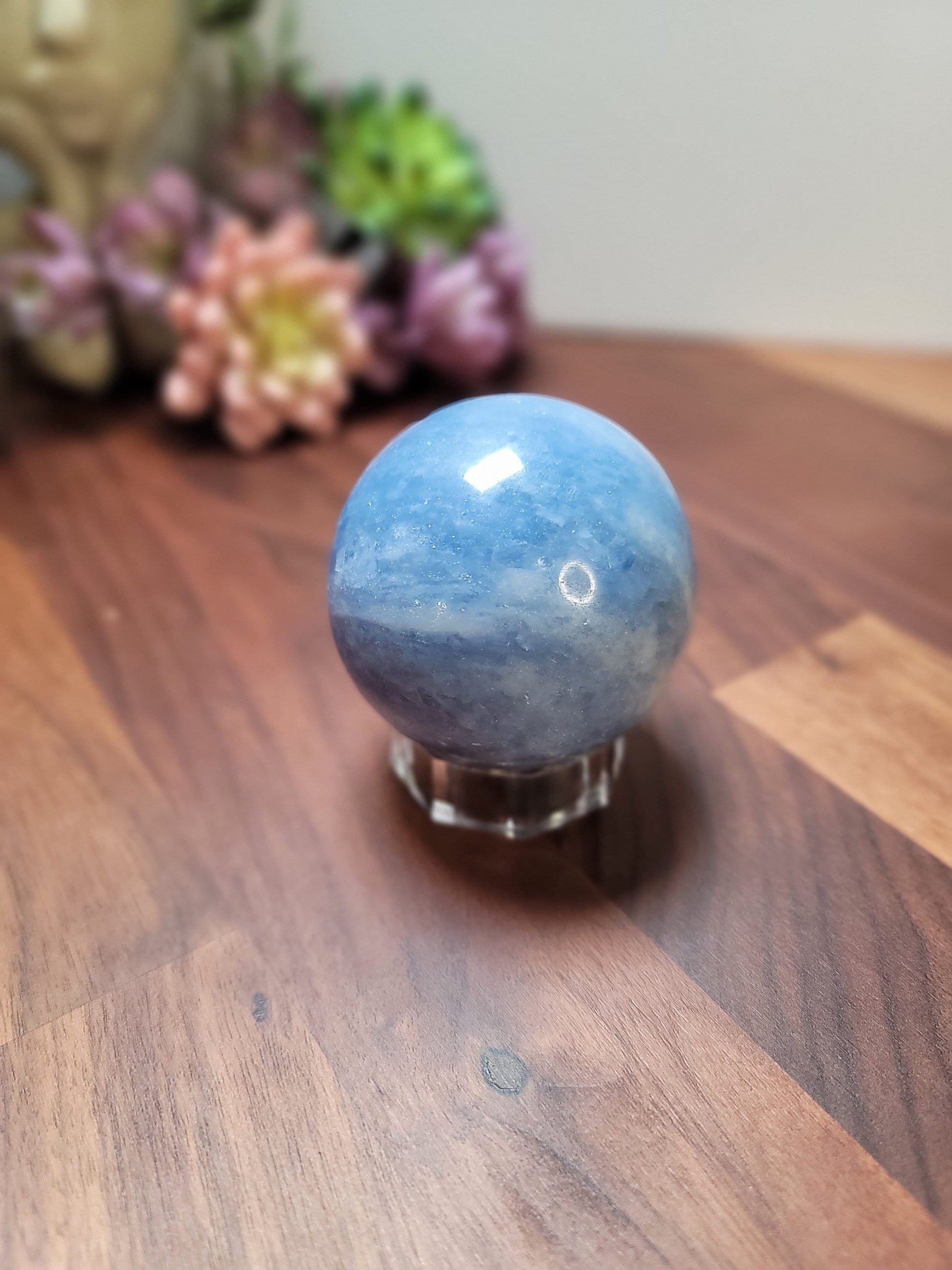 Blue Calcite Sphere: Angelcore Crystal Decor (66mm Unique Stone)